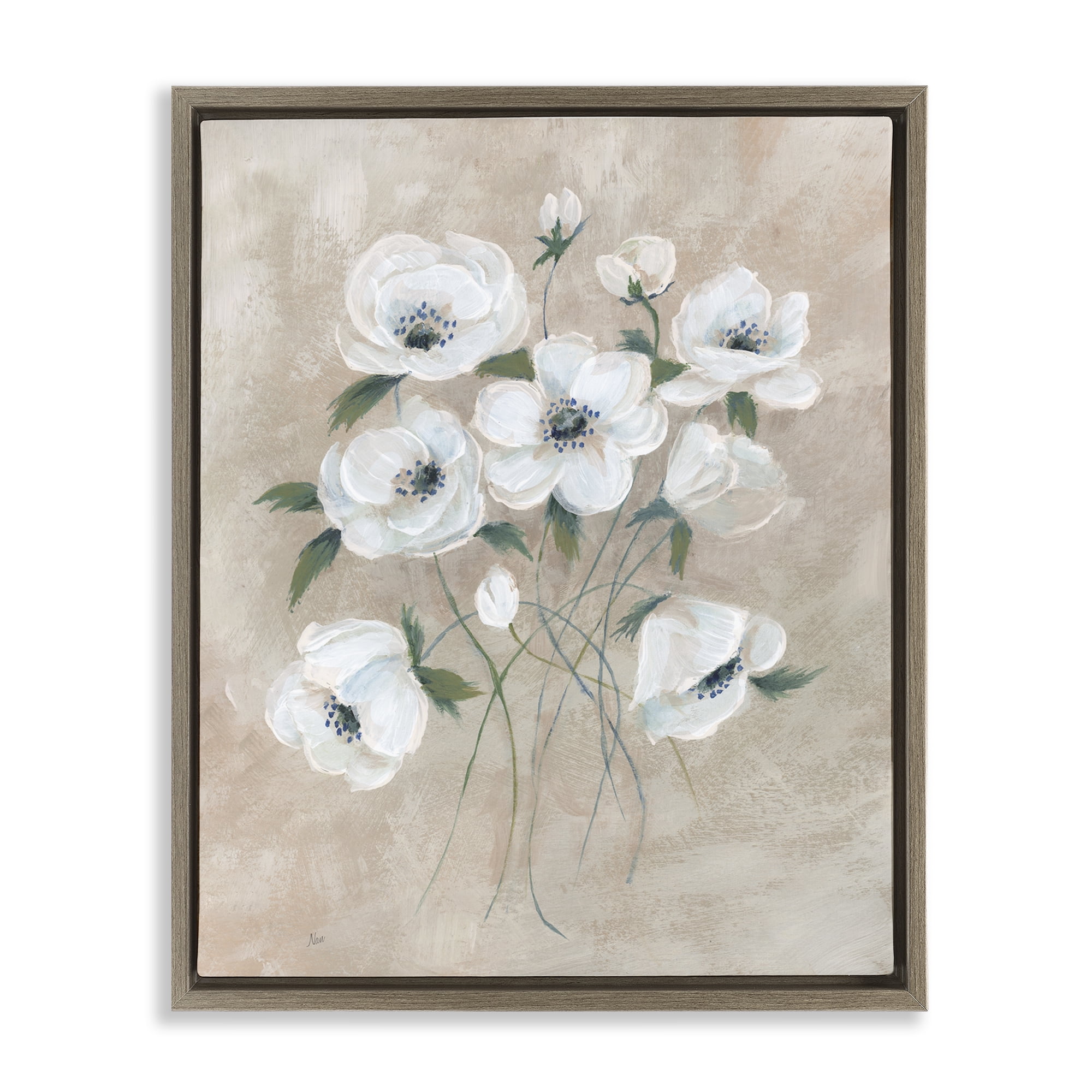 Stupell Industries Beige Neutral Flowers Plants & Flowers Painting Brown Floater Framed Canvas Art Print Wall Art, 17 x 21