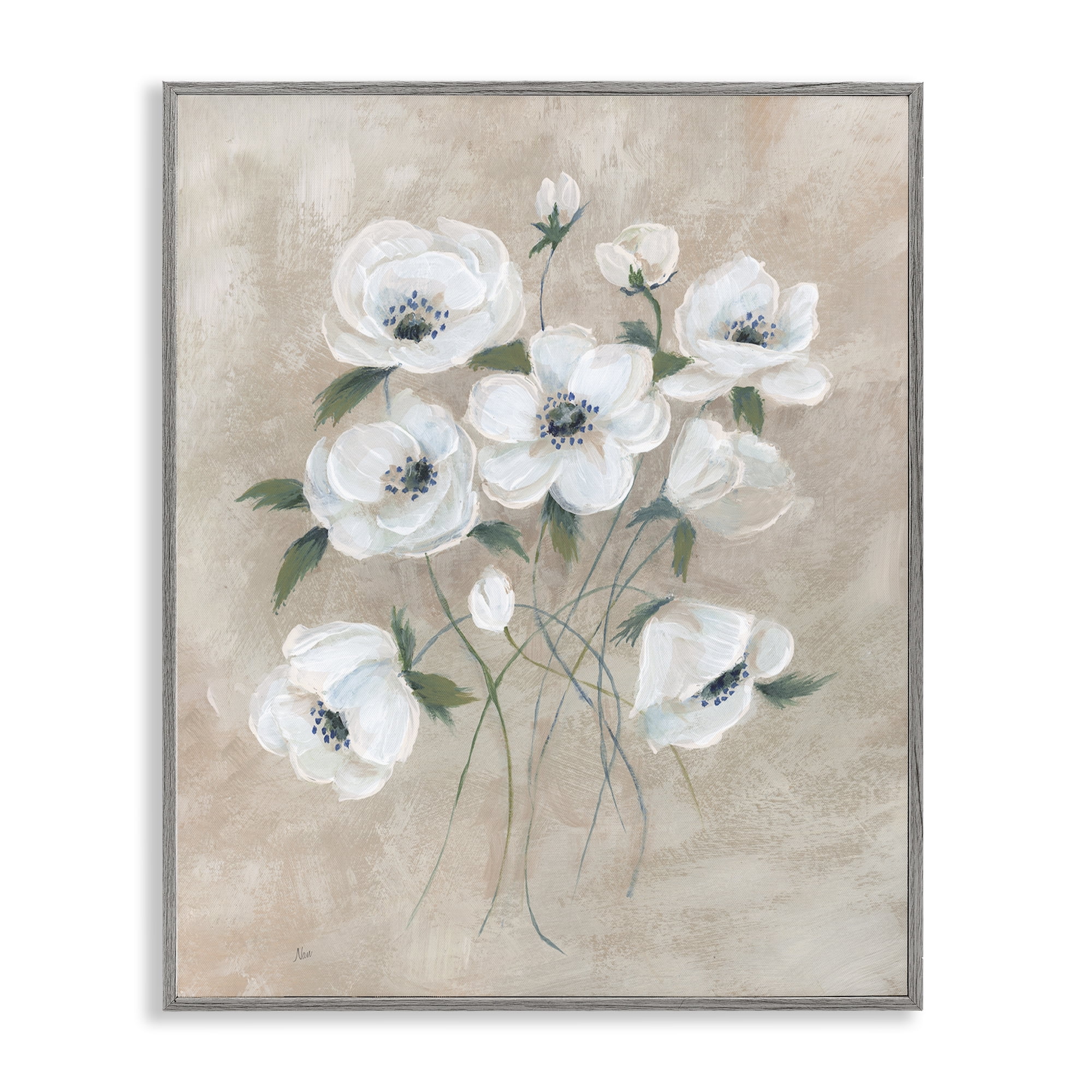 Stupell Industries Beige Neutral Flowers Plants & Flowers Painting Gray Framed Art Print Wall Art, 16 x 20