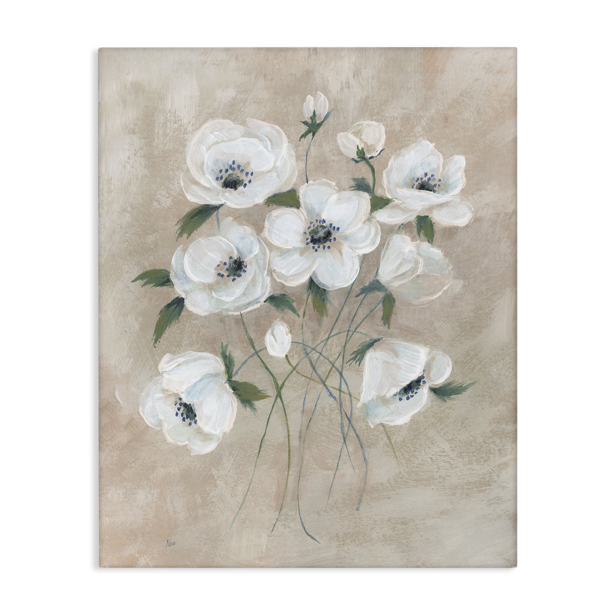 Stupell Industries Beige Neutral Flowers Plants & Flowers Painting Wrapped Canvas Art Print Wall Art, 16 x 20