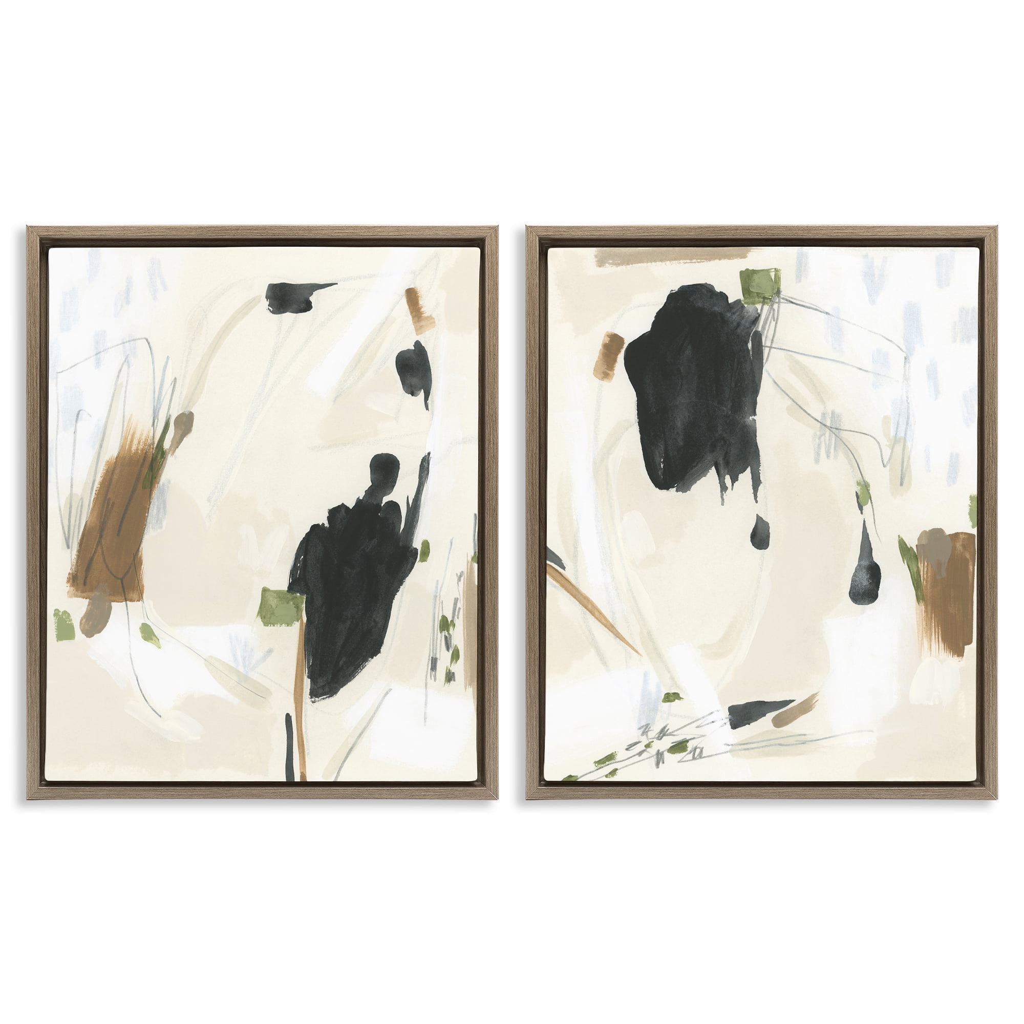 Stupell Industries Beige Olive Abstract Classic Abstract Painting Brown Floater Framed Canvas Art Print Wall Art, 17 x 21, Set of 2