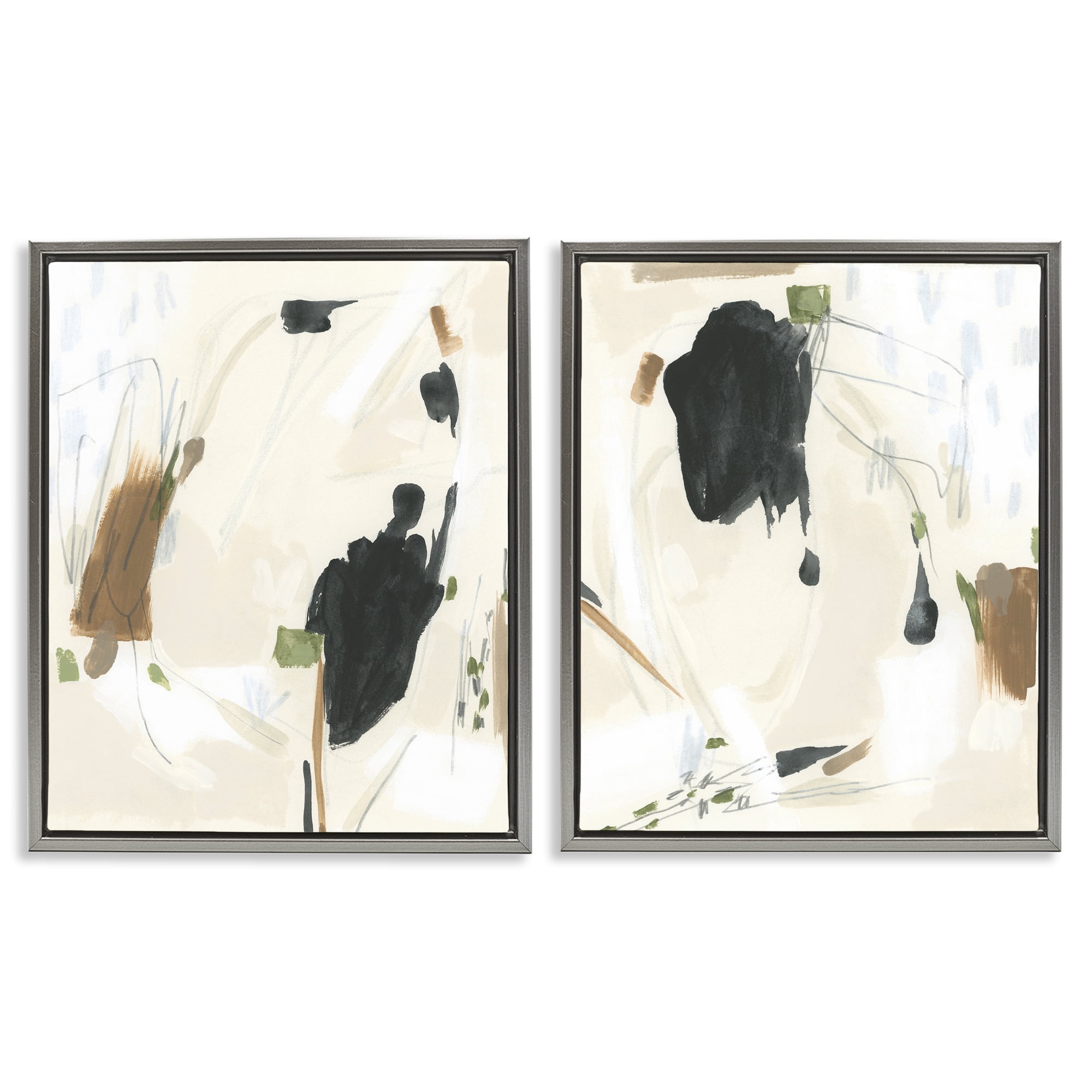 Stupell Industries Beige Olive Abstract Classic Abstract Painting Gray Floater Framed Canvas Art Print Wall Art, 17 x 21, Set of 2
