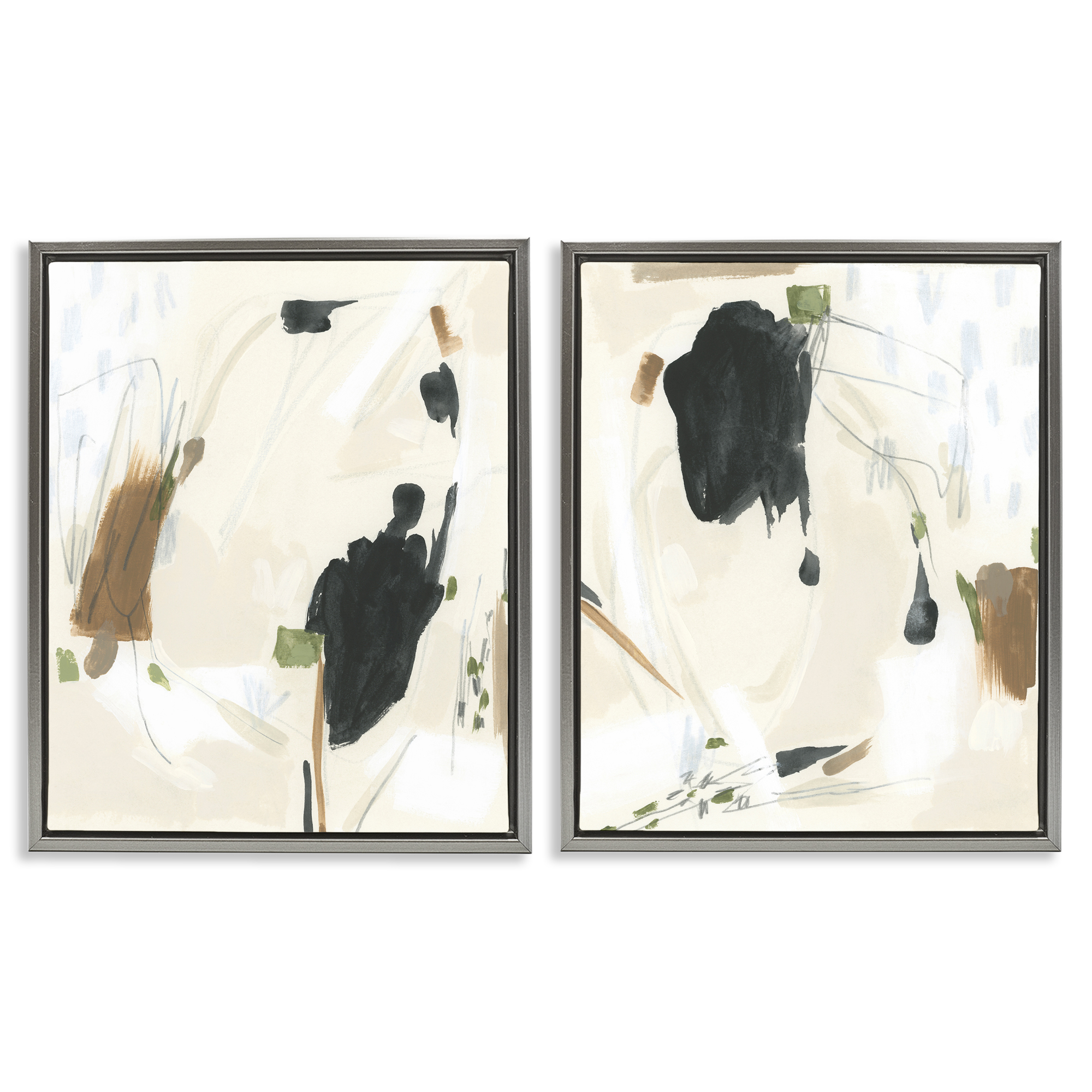 Stupell Industries Beige Olive Abstract Classic Abstract Painting Gray Floater Framed Canvas Art Print Wall Art, 31 x 25, Set of 2