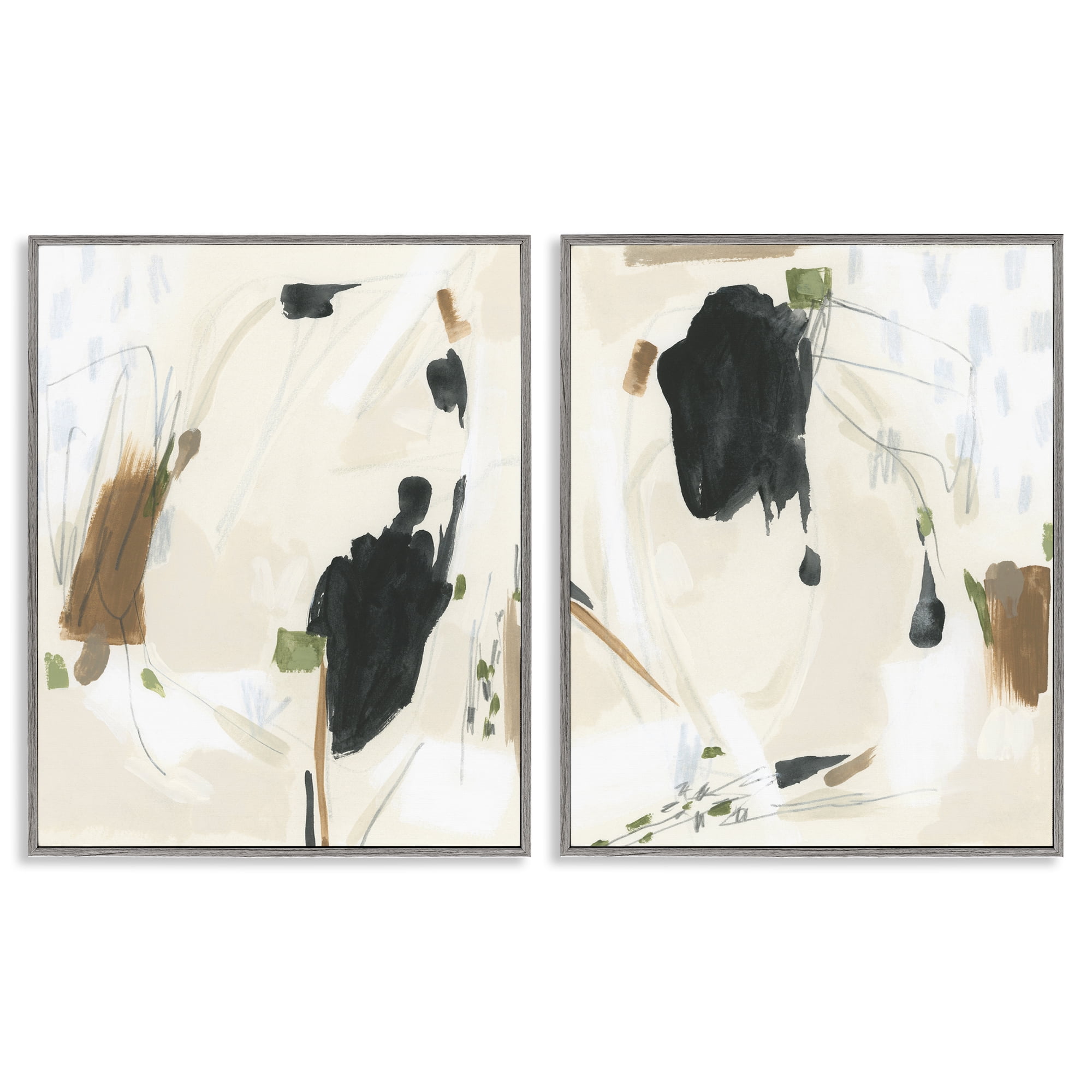 Stupell Industries Beige Olive Abstract Classic Abstract Painting Gray Framed Art Print Wall Art, 24 x 30, Set of 2