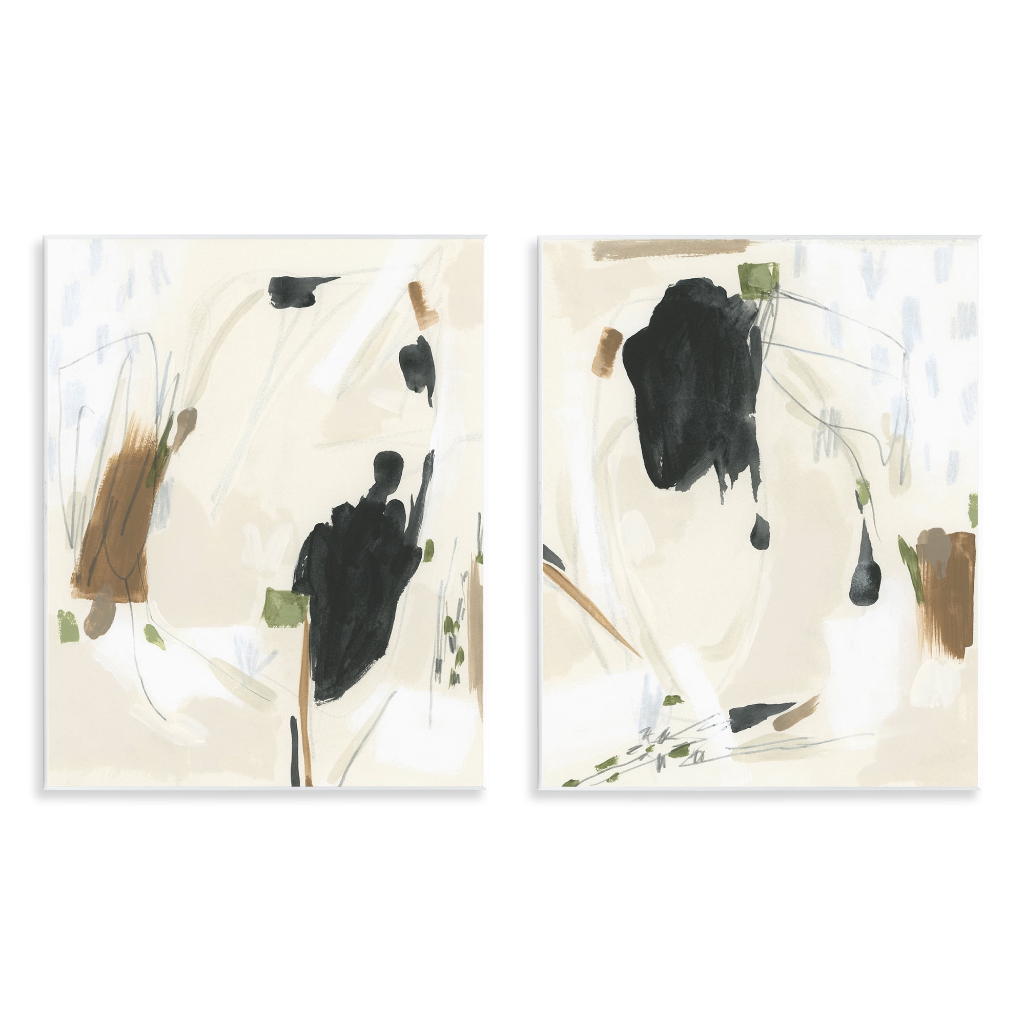 Stupell Industries Beige Olive Abstract Classic Abstract Painting Unframed Art Print Wall Art, 11 x 14, Set of 2