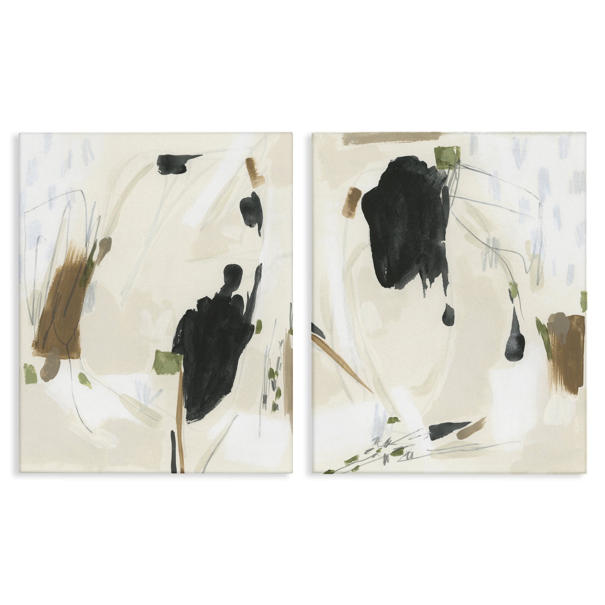 Stupell Industries Beige Olive Abstract Classic Abstract Painting Wrapped Canvas Art Print Wall Art, 24 x 30, Set of 2