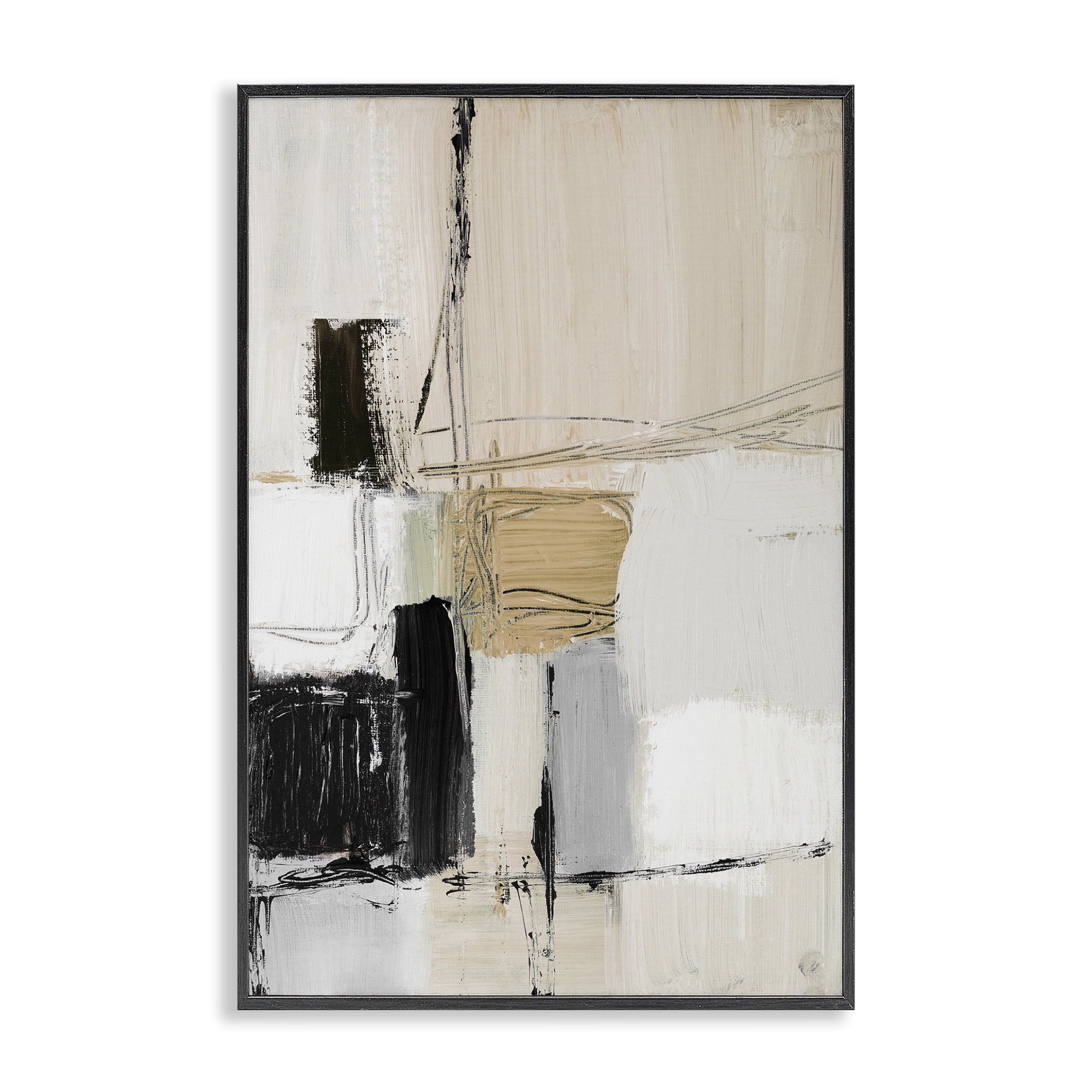 Stupell Industries Beige Organic Shapes Collage Abstract Painting Black Framed Art Print Wall Art, 16 x 24