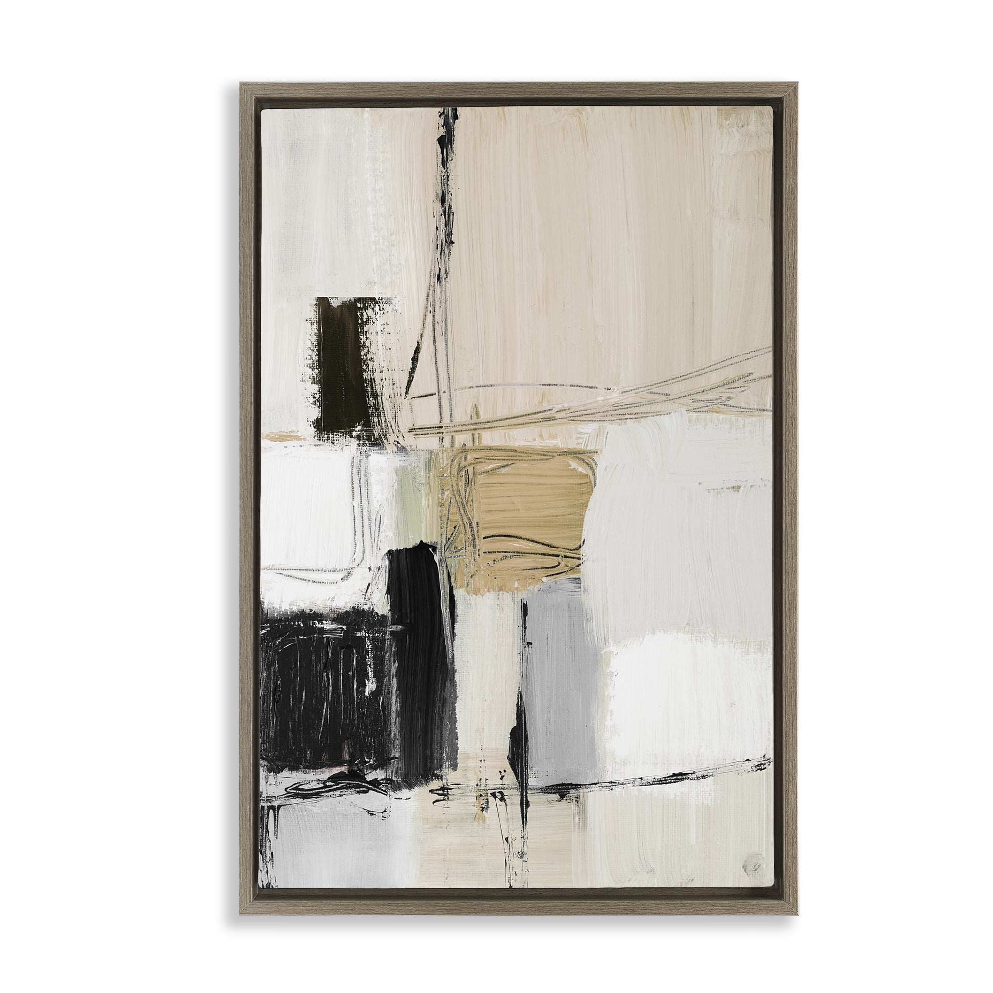 Stupell Industries Beige Organic Shapes Collage Abstract Painting Brown Floater Framed Canvas Art Print Wall Art, 17 x 25