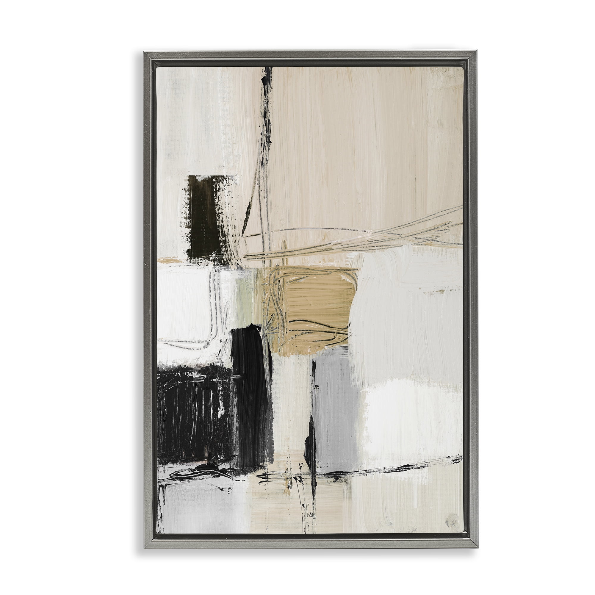 Stupell Industries Beige Organic Shapes Collage Abstract Painting Gray Floater Framed Canvas Art Print Wall Art, 17 x 25