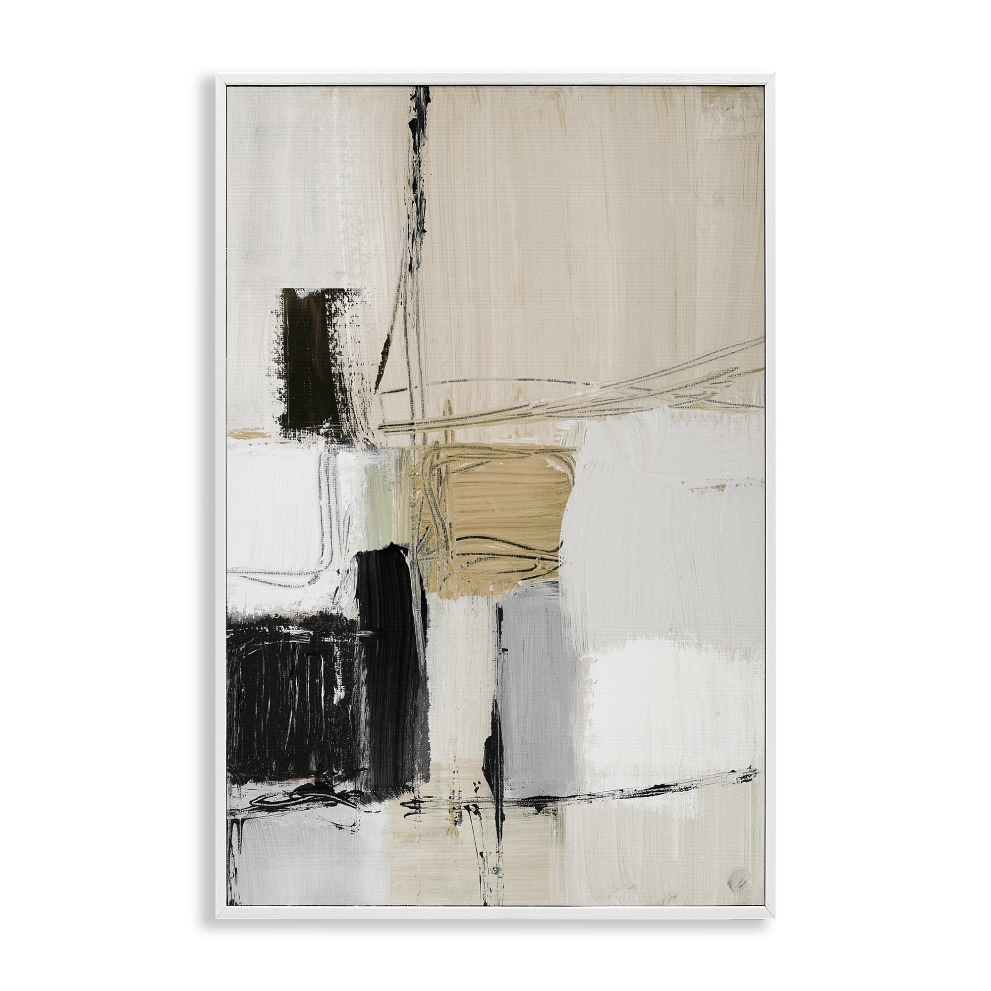 Stupell Industries Beige Organic Shapes Collage Abstract Painting White Framed Art Print Wall Art, 16 x 24