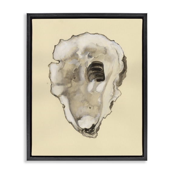 Stupell Industries Coastal Beige Oyster Shape Black Floating Frame Canvas Art, 17 x 21, by Michael Willett