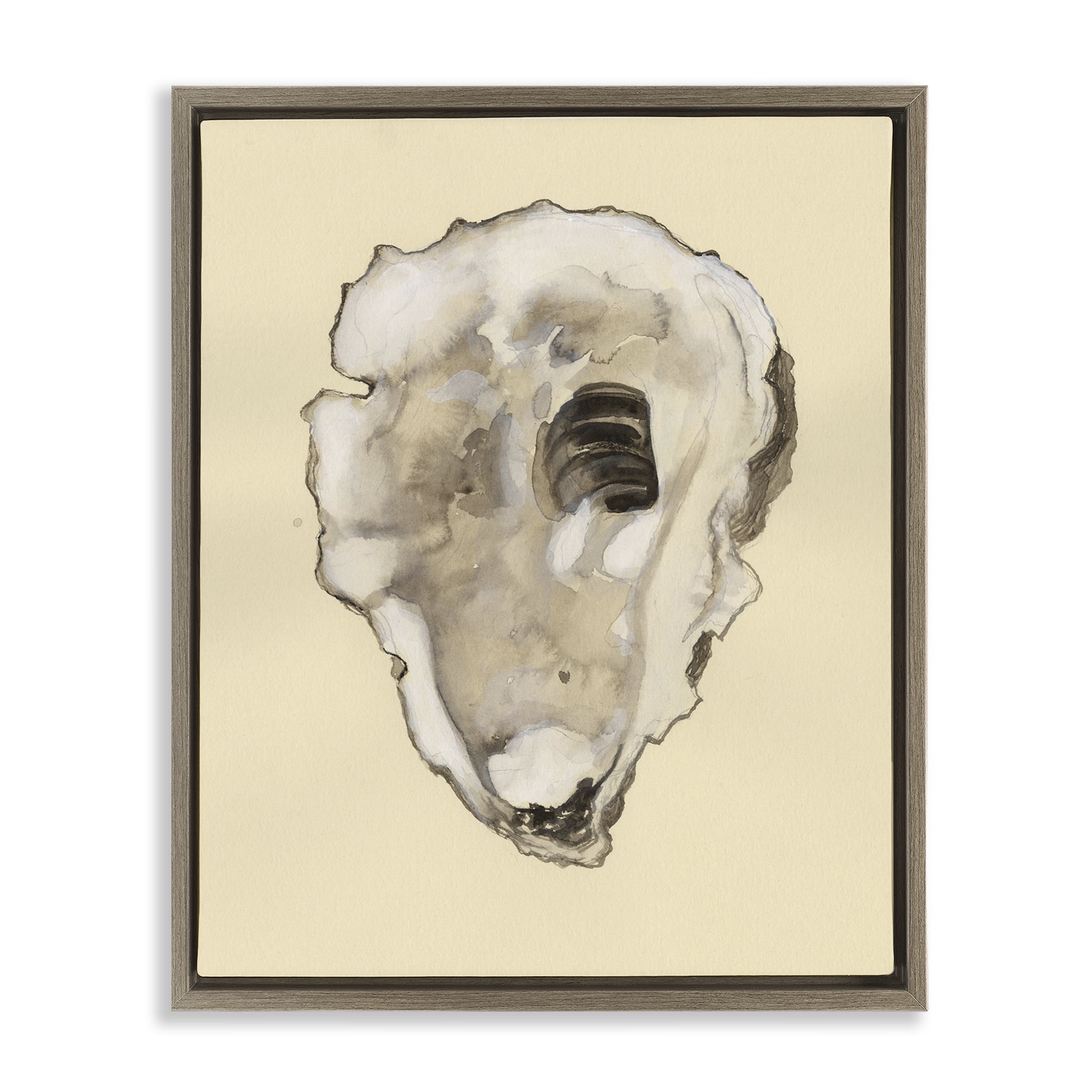 Stupell Industries Beige Oyster Shape Nautical & Beach Painting Brown Floater Framed Canvas Art Print Wall Art, 17 x 21