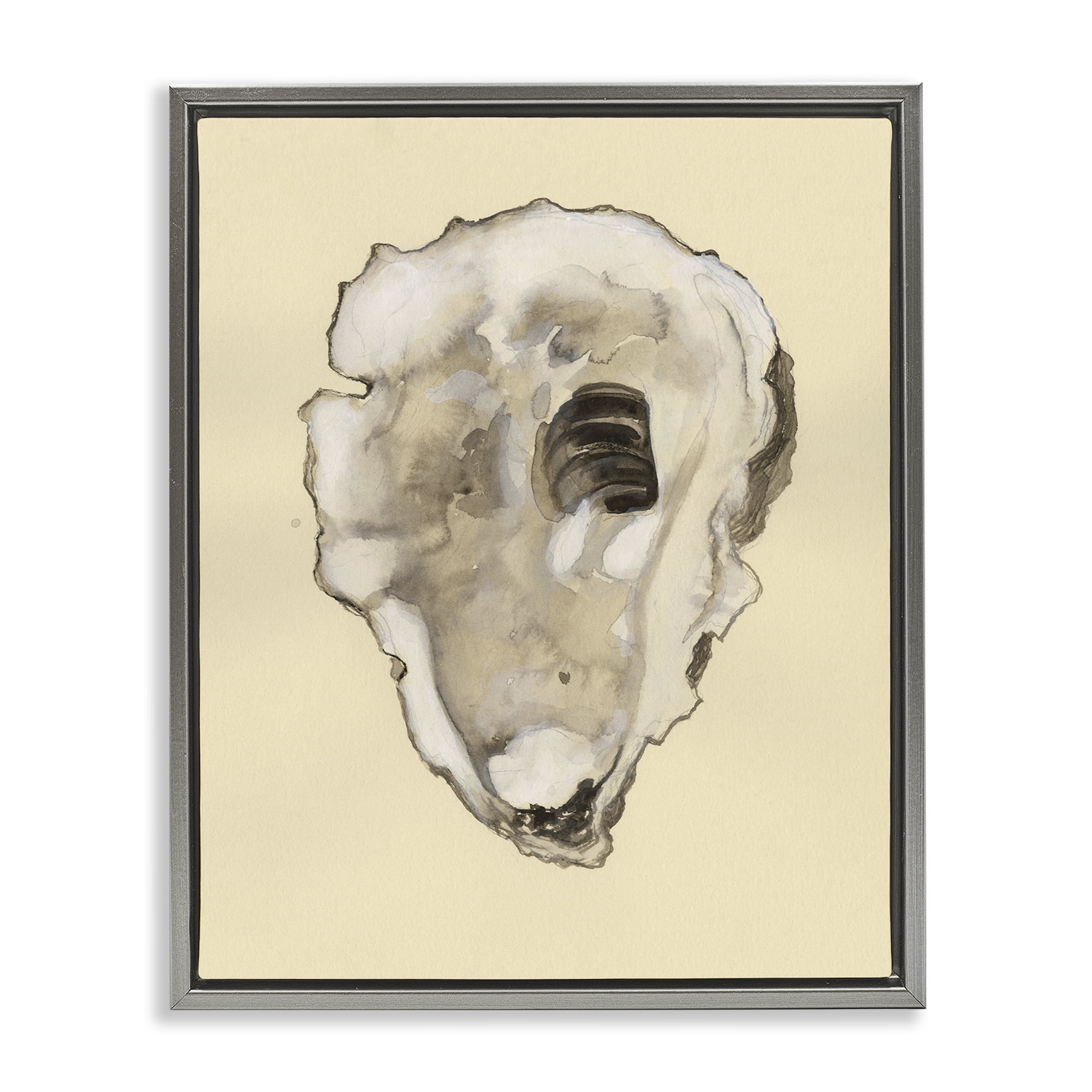 Stupell Industries Beige Oyster Shape Nautical & Beach Painting Gray Floater Framed Canvas Art Print Wall Art, 25 x 31