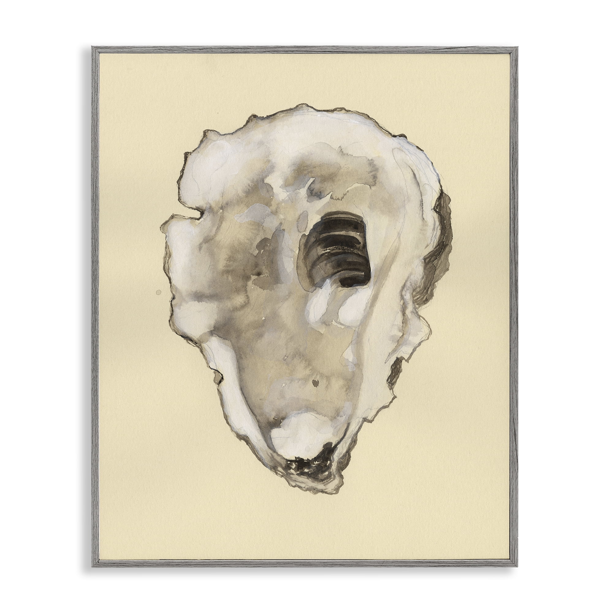 Stupell Industries Beige Oyster Shape Nautical & Beach Painting Gray Framed Art Print Wall Art, 16 x 20