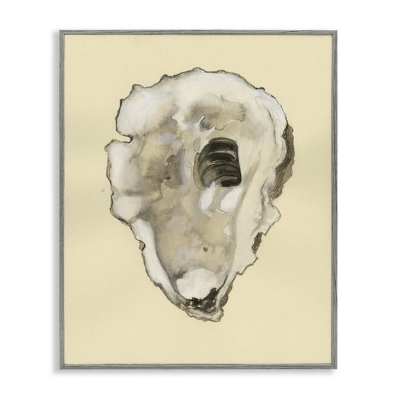 Stupell Industries Beige Oyster Shape Nautical & Beach Painting Gray Framed Art Print Wall Art, 16 x 20