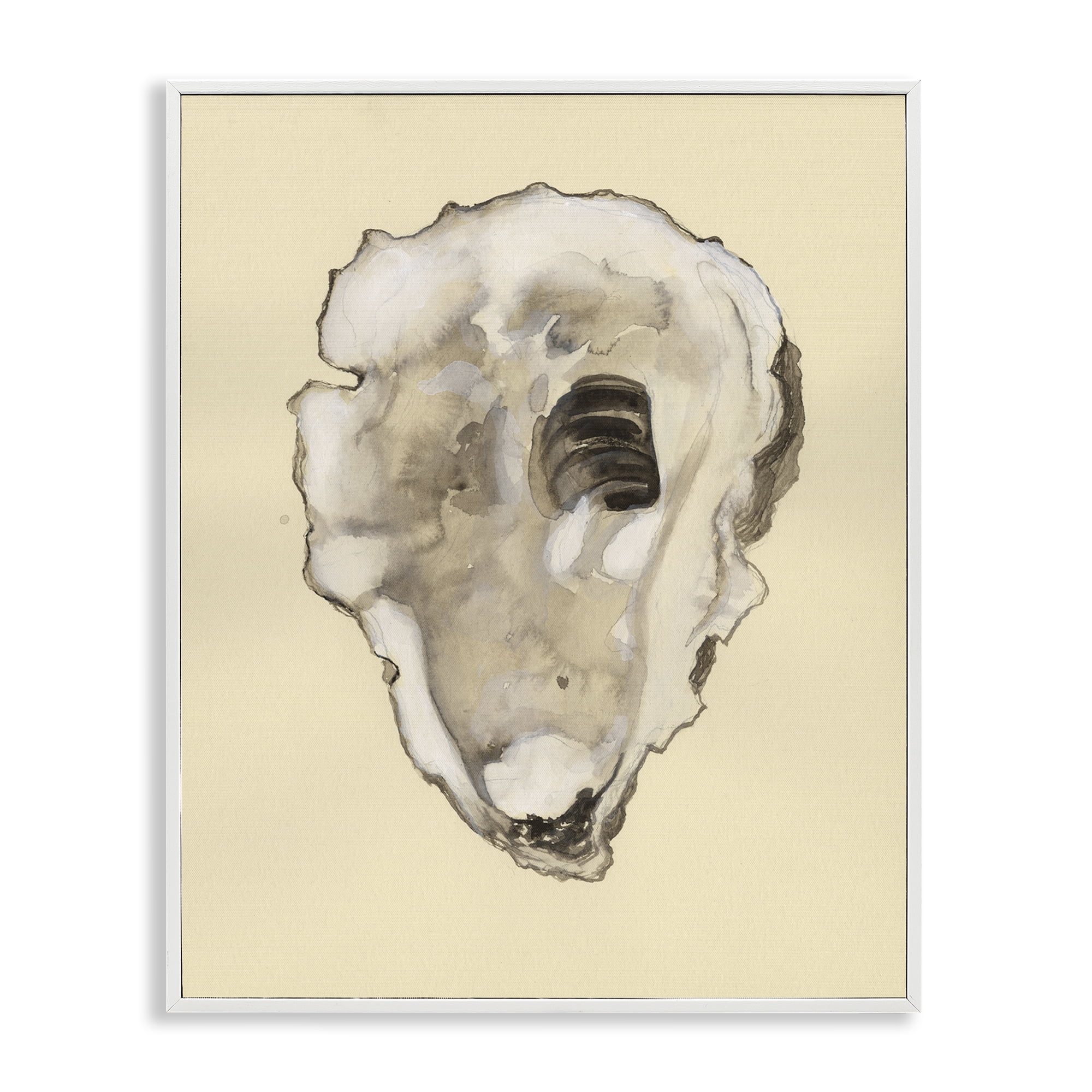 Stupell Industries Beige Oyster Shape Nautical & Beach Painting White Framed Art Print Wall Art, 11 x 14