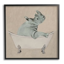 Stupell Industries Beige Rhinoceros Bathtub Wildlife Animals & Insects Painting Black Framed Art Print Wall Art