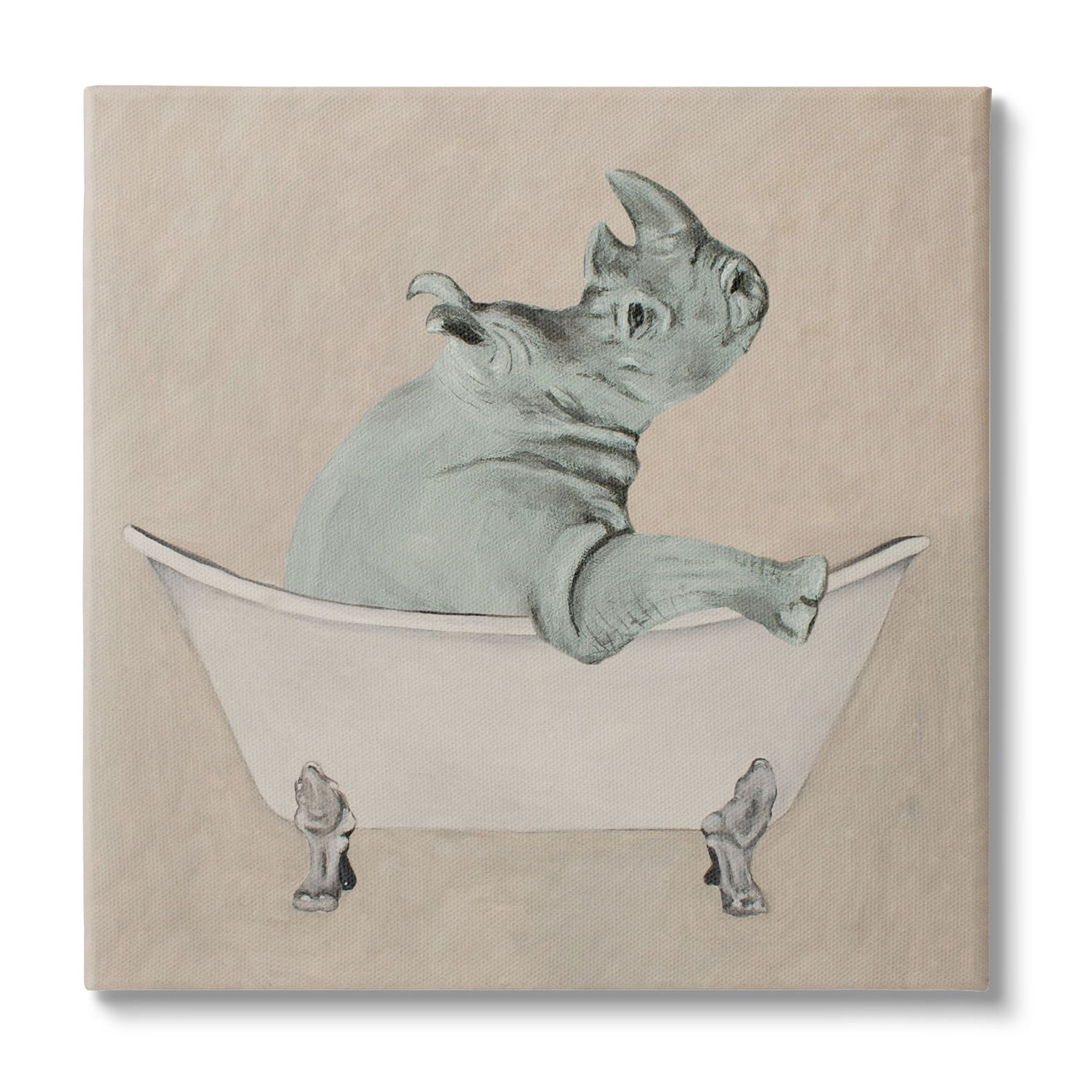 Stupell Industries Beige Rhinoceros Bathtub Wildlife Animals & Insects Painting Gallery Wrapped Canvas Print Wall Art