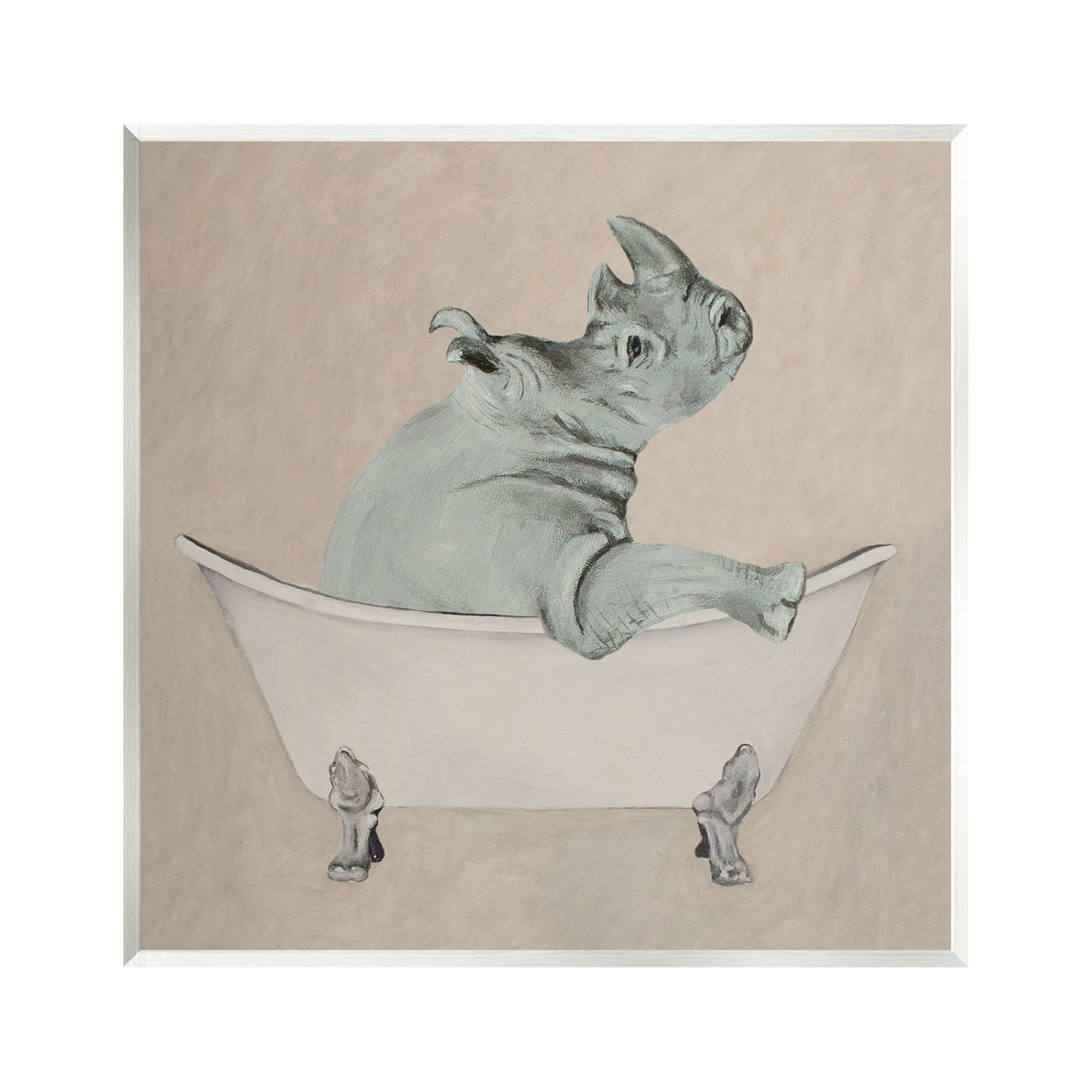 Stupell Industries Beige Rhinoceros Bathtub Wildlife Animals & Insects Painting Unframed Art Print Wall Art