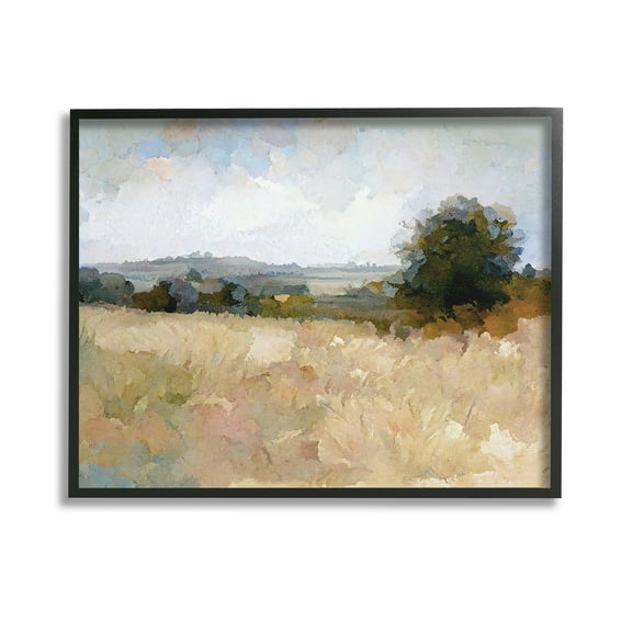 Stupell Industries Beige Rural Field Landscape Painting Black Framed Art Print Wall Art, 14 x 11