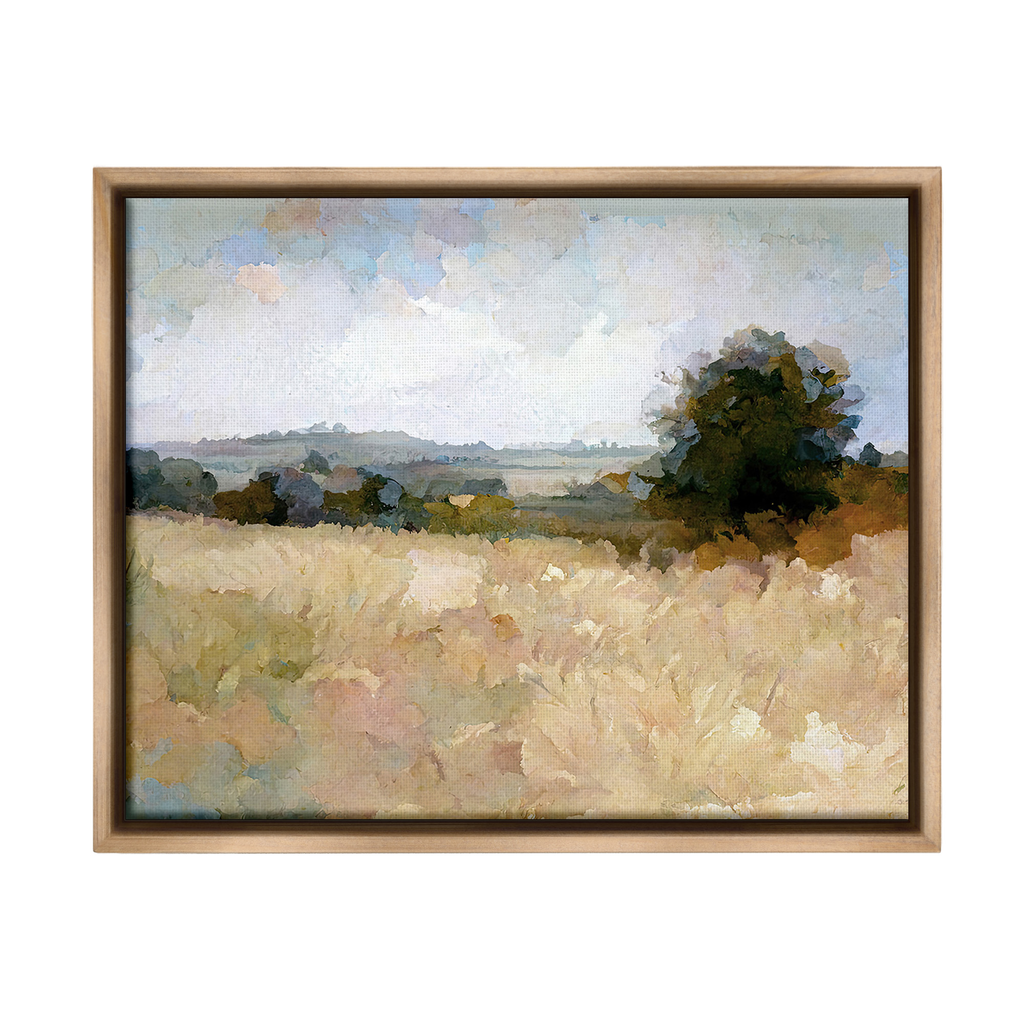 Stupell Industries Beige Rural Field Landscape Painting Brown Floater Framed Canvas Art Print Wall Art, 21 x 17