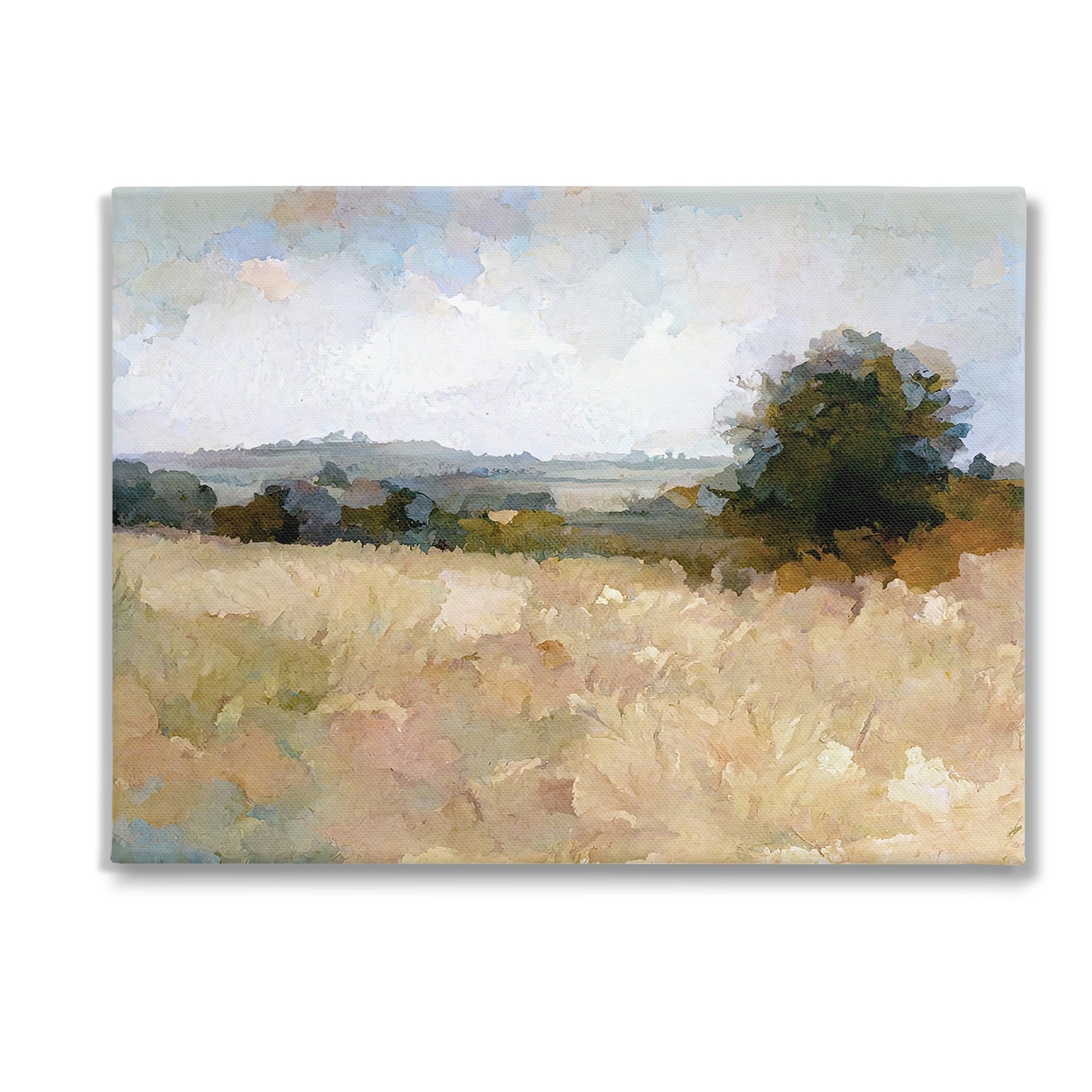 Stupell Industries Beige Rural Field Landscape Painting Gallery Wrapped Canvas Art Print Wall Art, 40 x 30