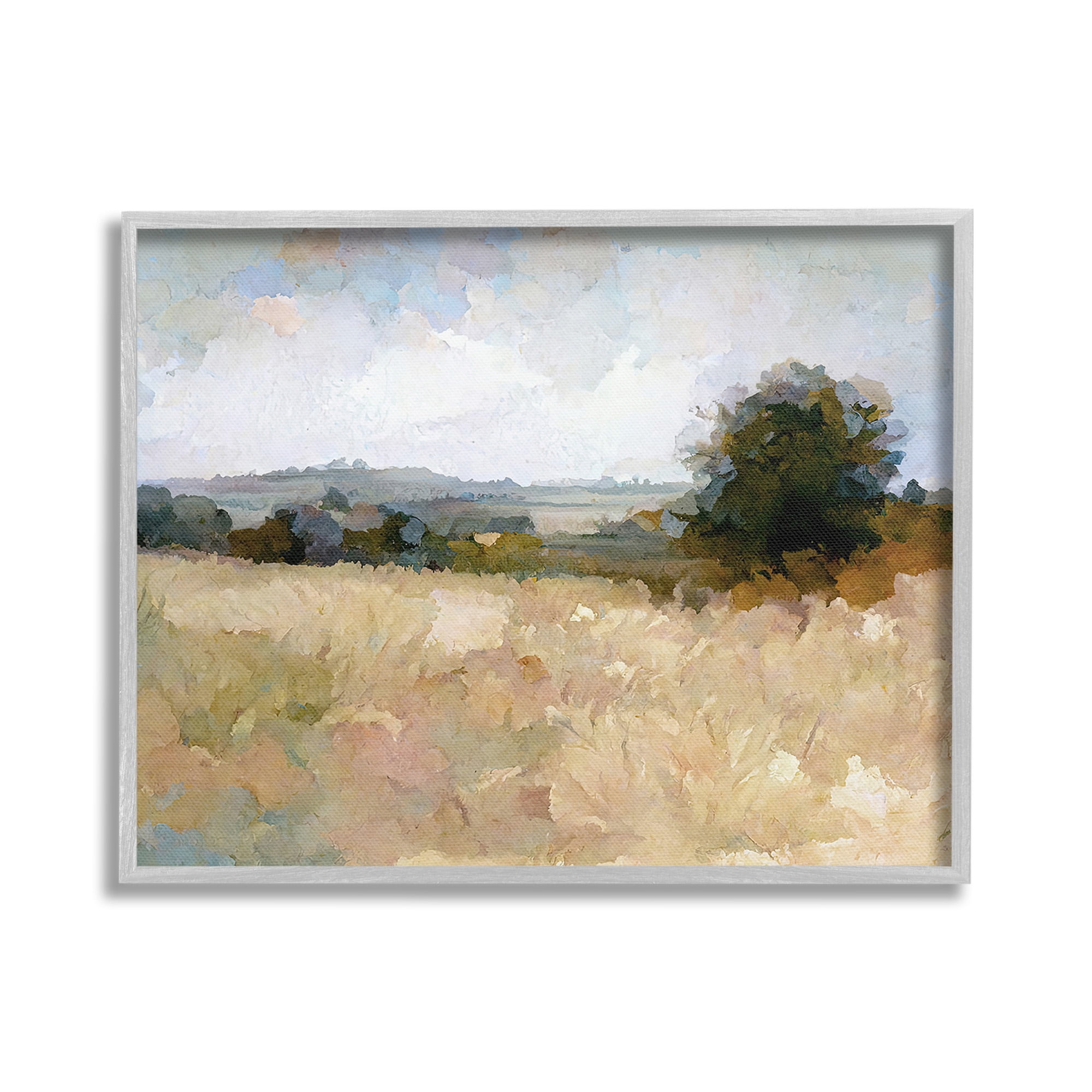 Stupell Industries Beige Rural Field Landscape Painting Gray Framed Art Print Wall Art, 20 x 16