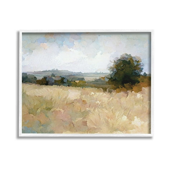 Stupell Industries Beige Rural Field Landscape Painting White Framed Art Print Wall Art, 14 x 11