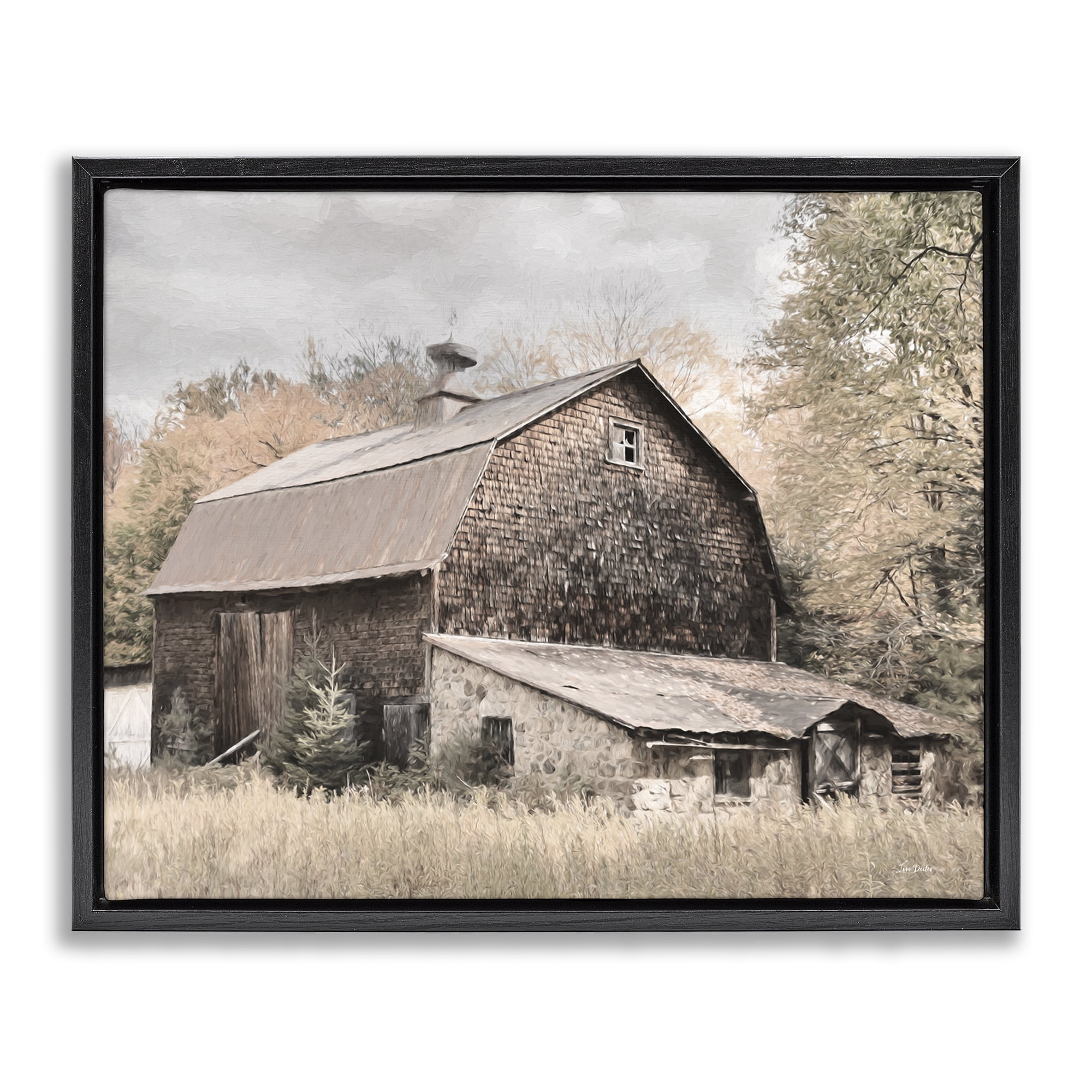 Stupell Industries Beige Rustic Barn Landscape & Nature Photography Black Floater Framed Canvas Art Print Wall Art, 21 x 17