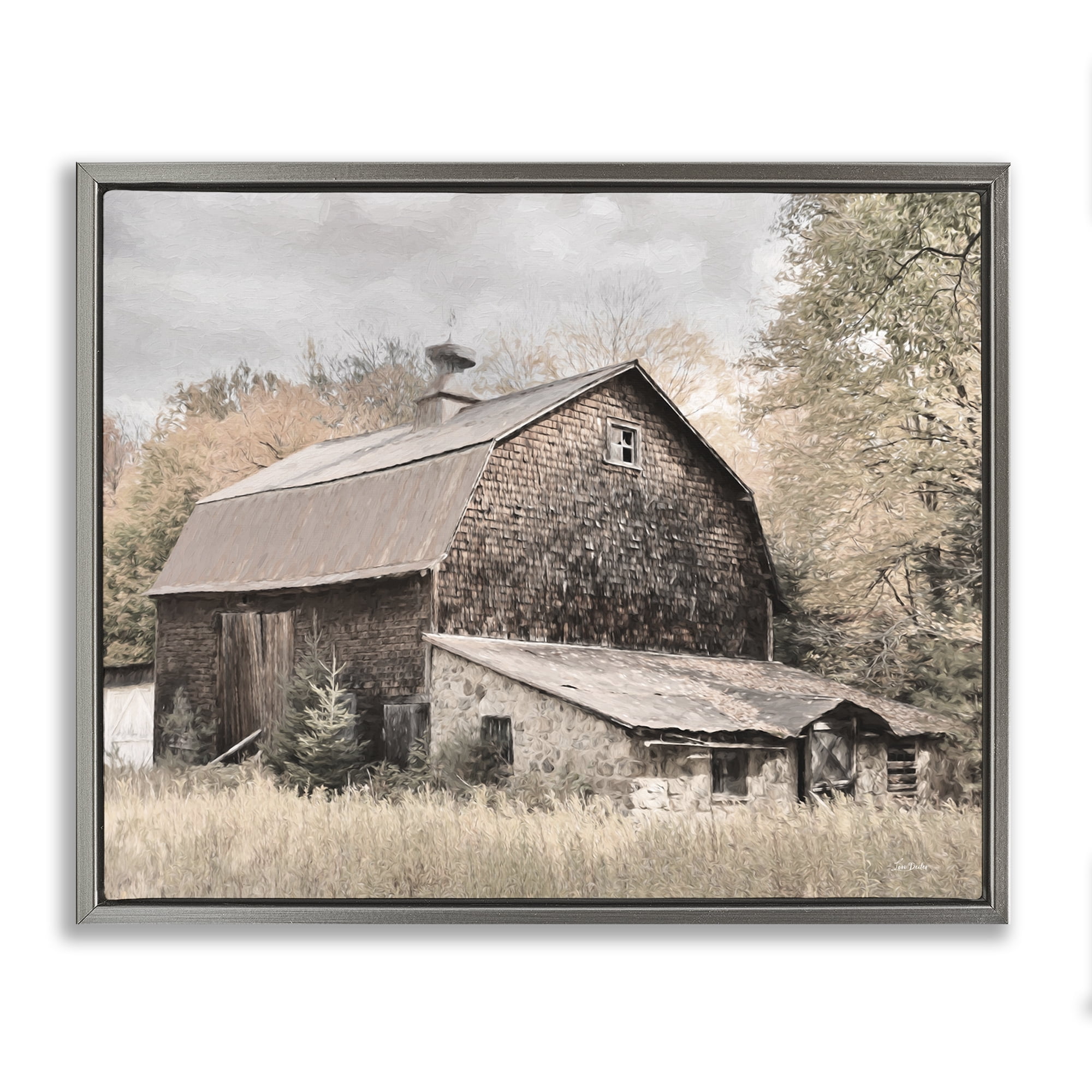 Stupell Industries Beige Rustic Barn Landscape & Nature Photography Gray Floater Framed Canvas Art Print Wall Art, 21 x 17