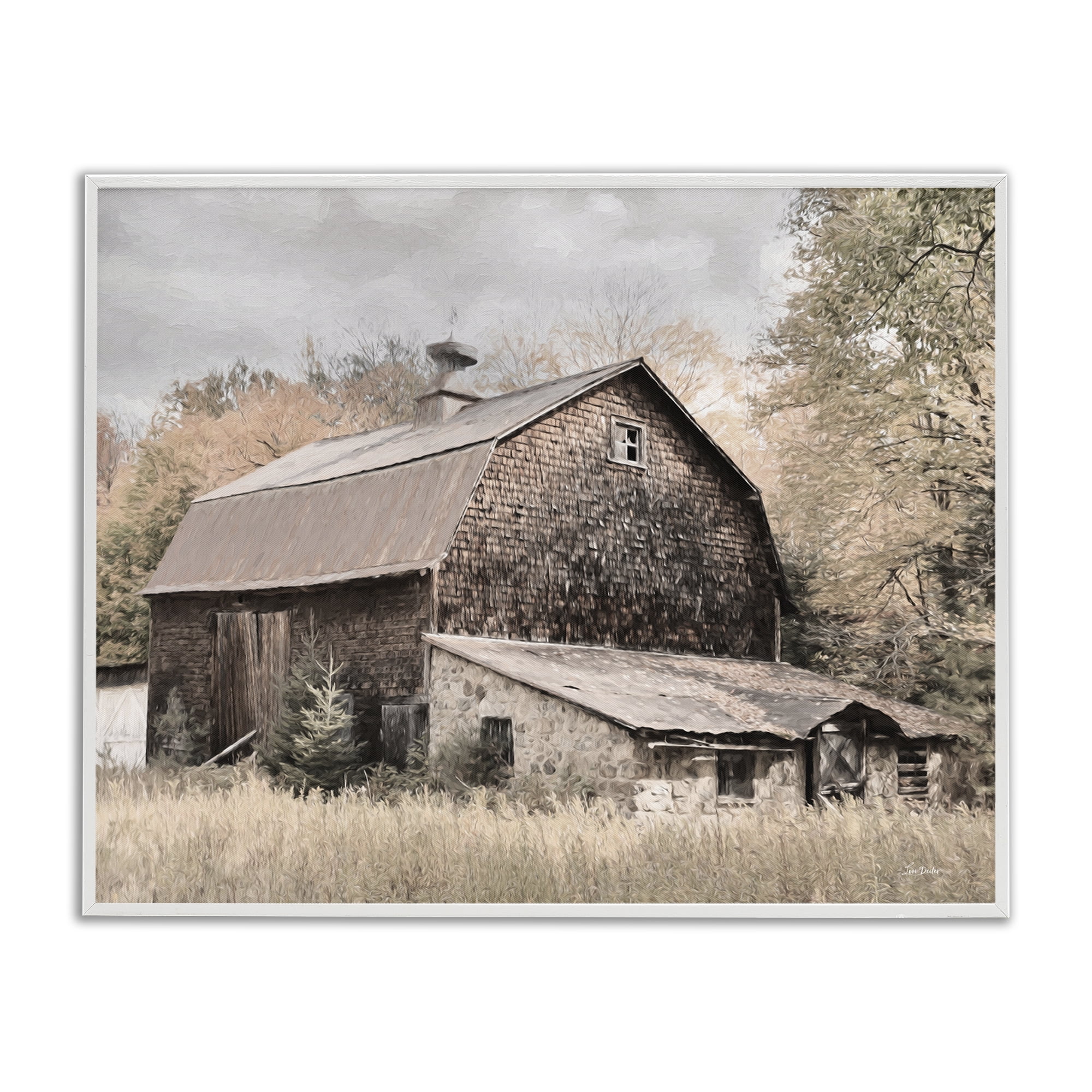 Stupell Industries Beige Rustic Barn Landscape & Nature Photography White Framed Art Print Wall Art, 14 x 11
