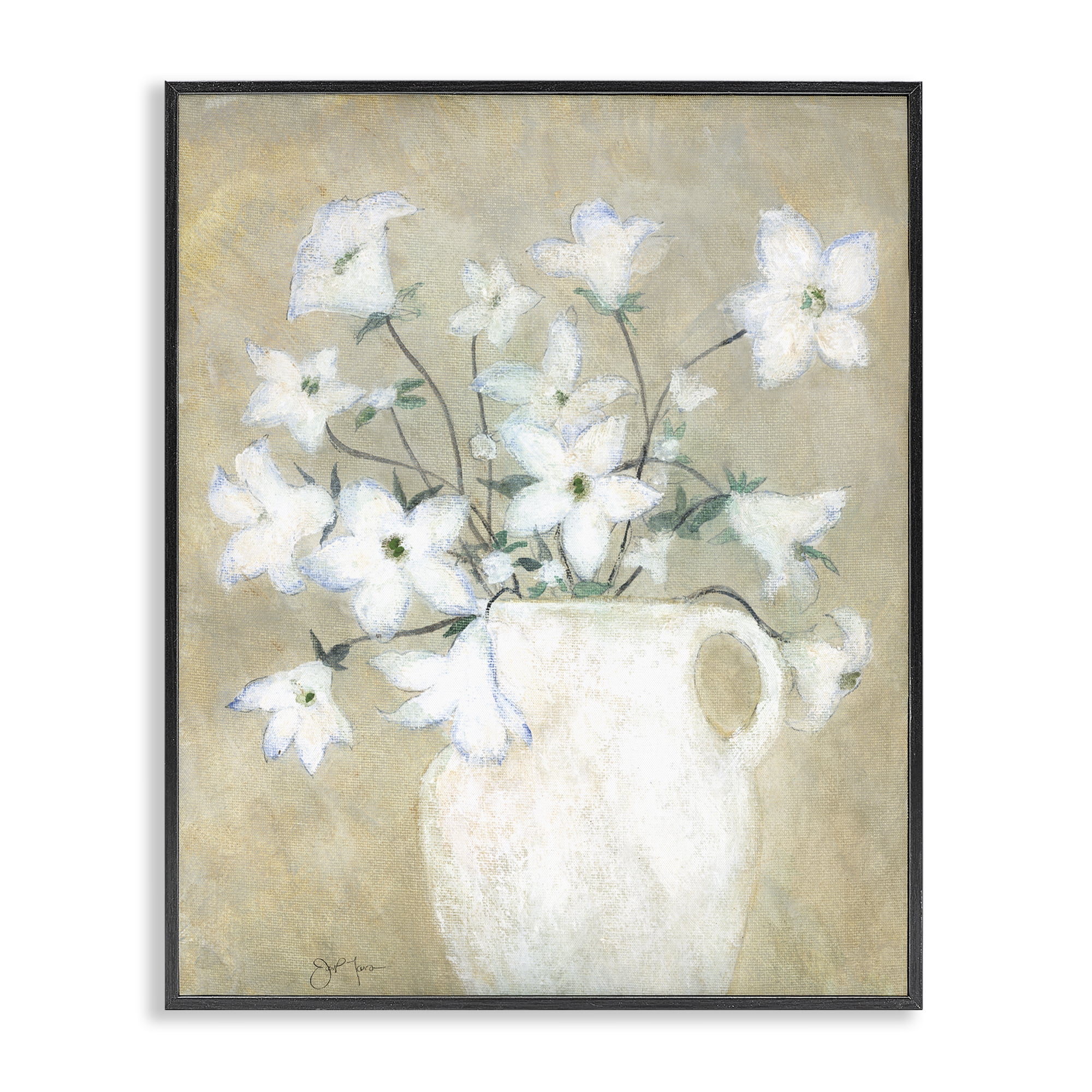 Stupell Industries Beige Rustic Pottery Plants & Flowers Painting Black Framed Art Print Wall Art, 24 x 30