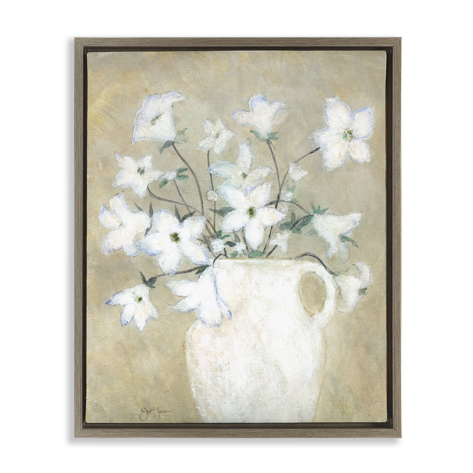 Stupell Industries Beige Rustic Pottery Plants & Flowers Painting Brown Floater Framed Canvas Art Print Wall Art, 17 x 21