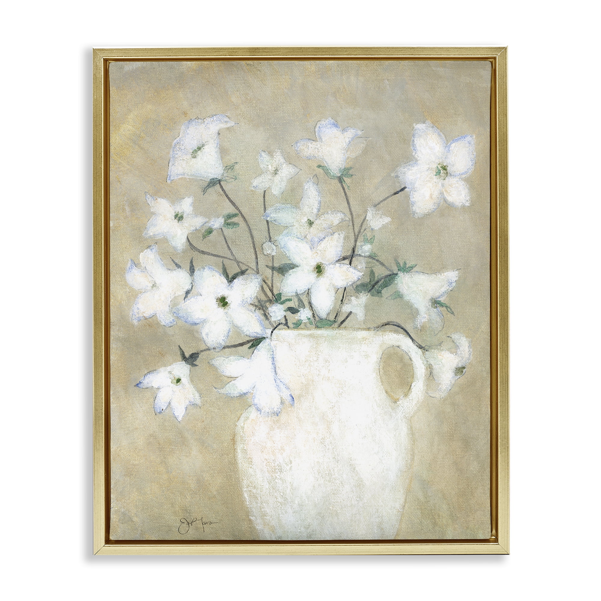 Stupell Industries Beige Rustic Pottery Plants & Flowers Painting Gold Floater Framed Canvas Art Print Wall Art, 25 x 31