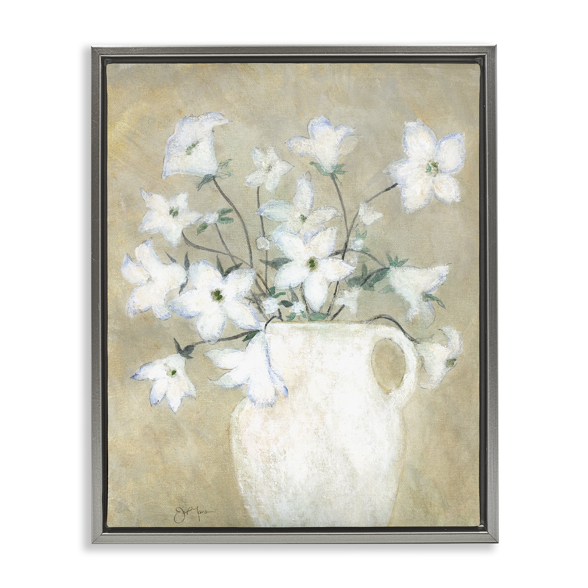Stupell Industries Beige Rustic Pottery Plants & Flowers Painting Gray Floater Framed Canvas Art Print Wall Art, 25 x 31