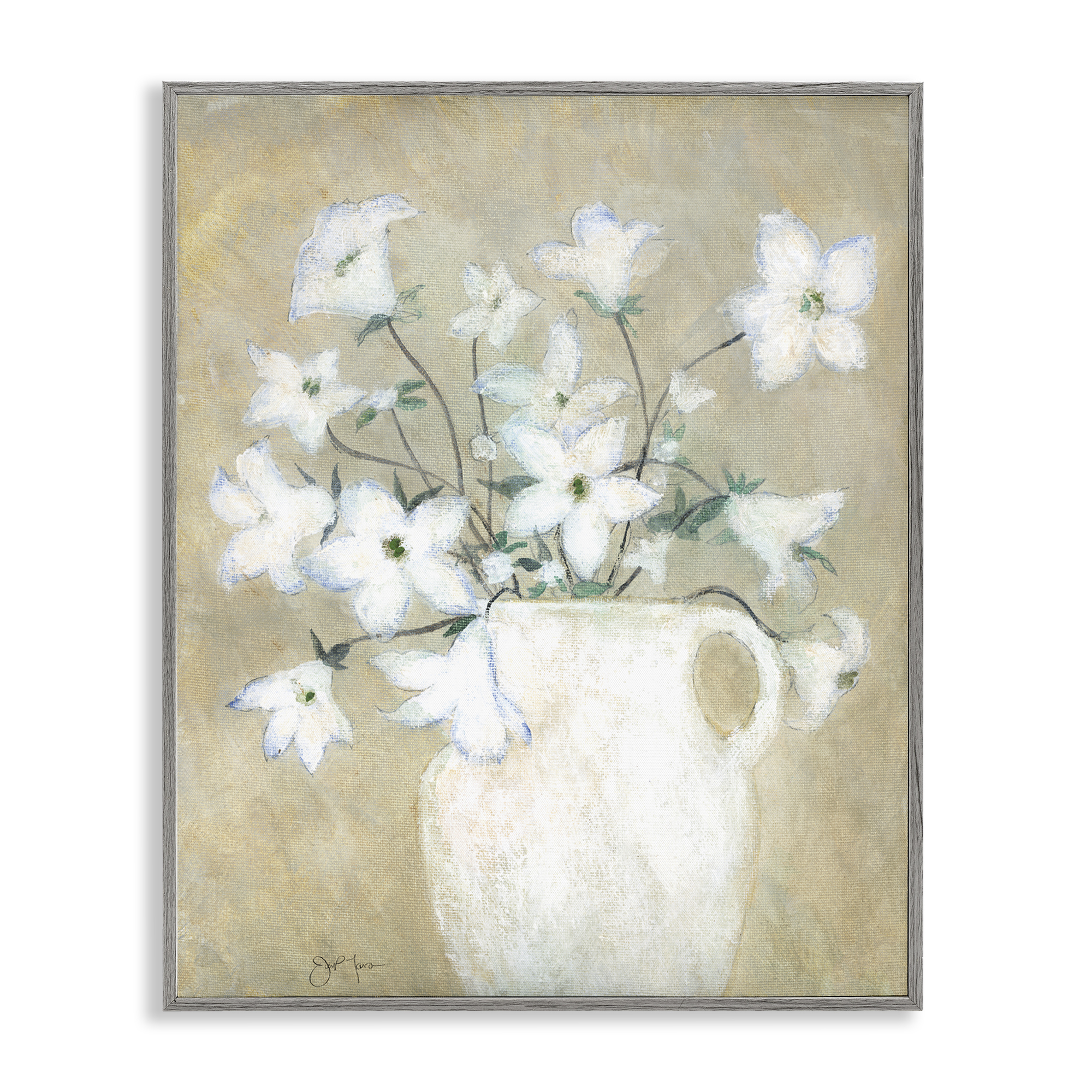 Stupell Industries Beige Rustic Pottery Plants & Flowers Painting Gray Framed Art Print Wall Art, 16 x 20