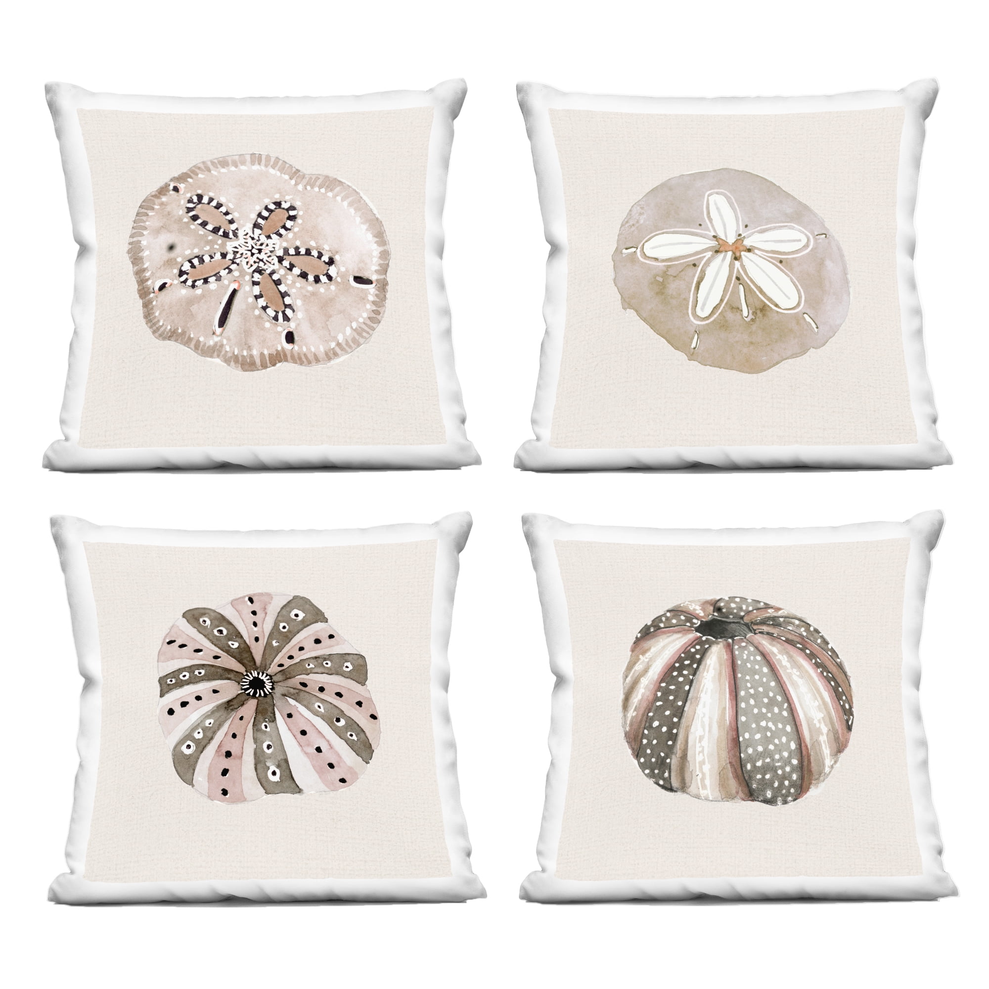 Stupell Industries Beige Sand Creatures 4 Piece Decorative Printed Throw Pillow Set, design by Lanie Loreth