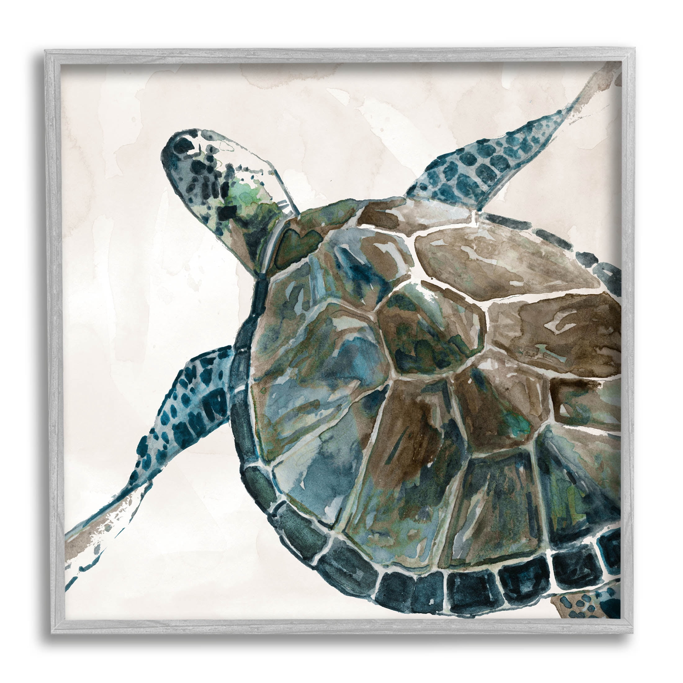 Stupell Industries Beige Sea Turtle Swimming Graphic Art Gray Framed Art Print Wall Art, Design by Carol Robinson