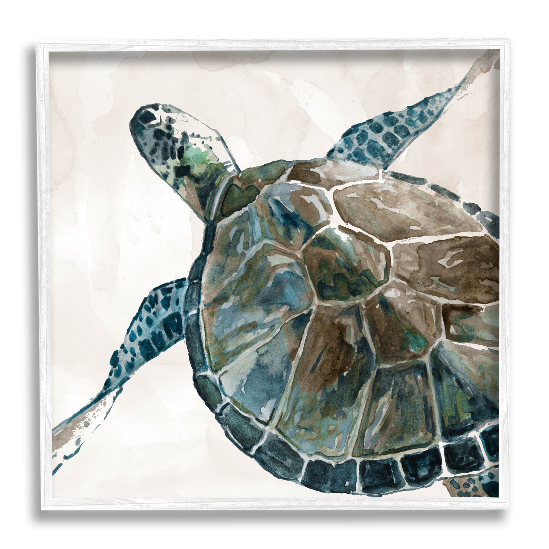Stupell Industries Beige Sea Turtle Swimming Graphic Art White Framed Art Print Wall Art, Design by Carol Robinson