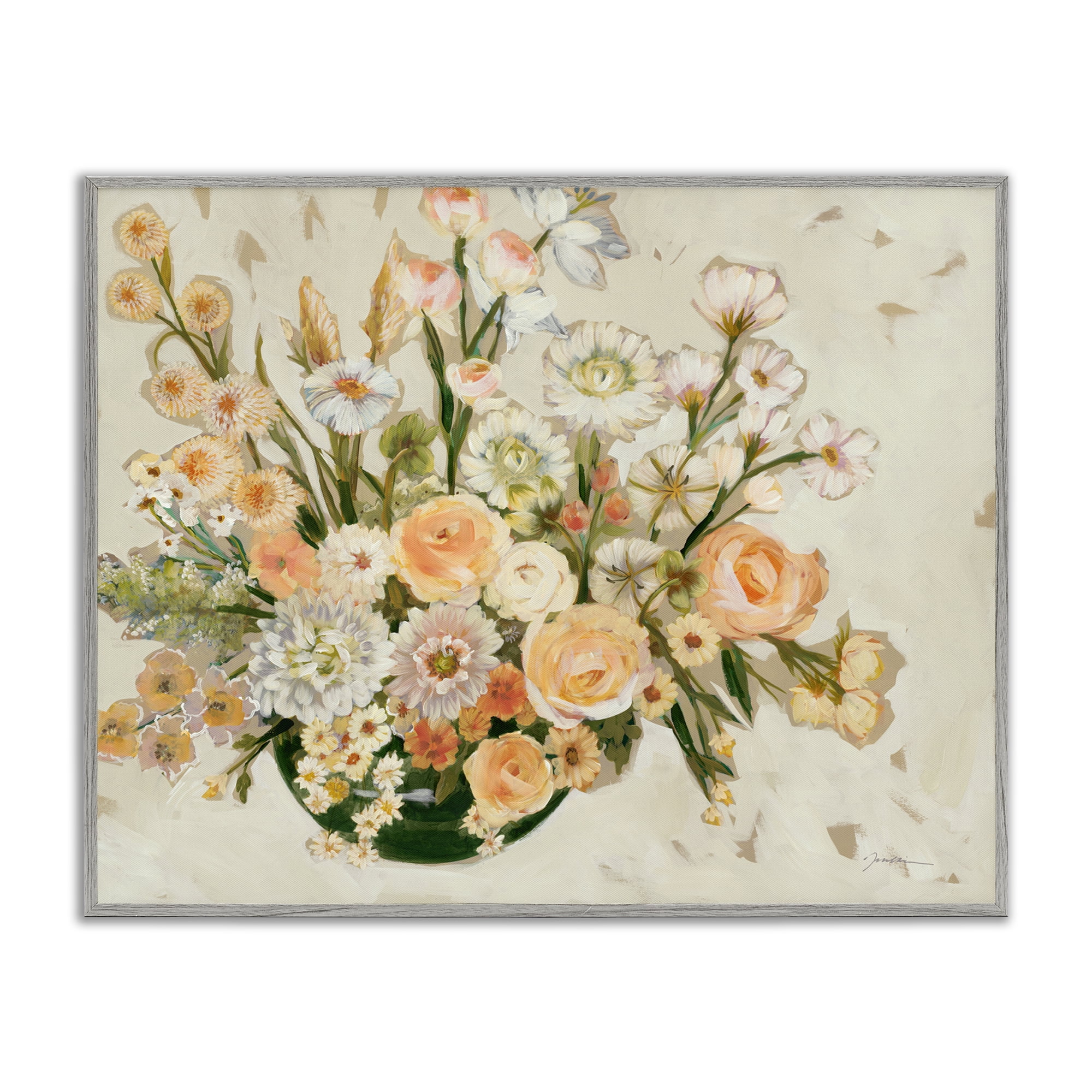 Stupell Industries Beige Shabby Chic Flowers Floral & Botanical Painting Gray Framed Art Print Wall Art, 14 x 11