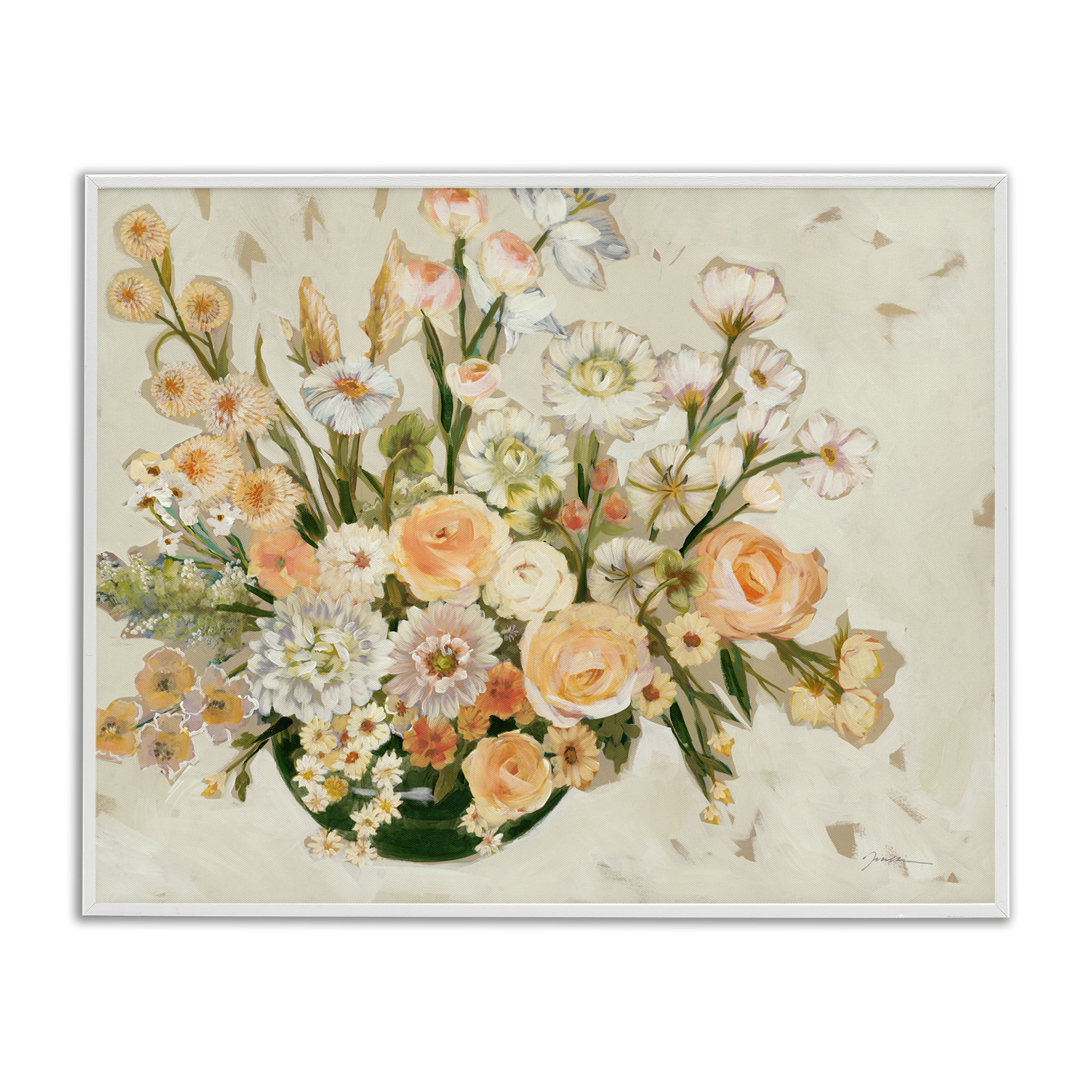 Stupell Industries Beige Shabby Chic Flowers Floral & Botanical Painting White Framed Art Print Wall Art, 14 x 11