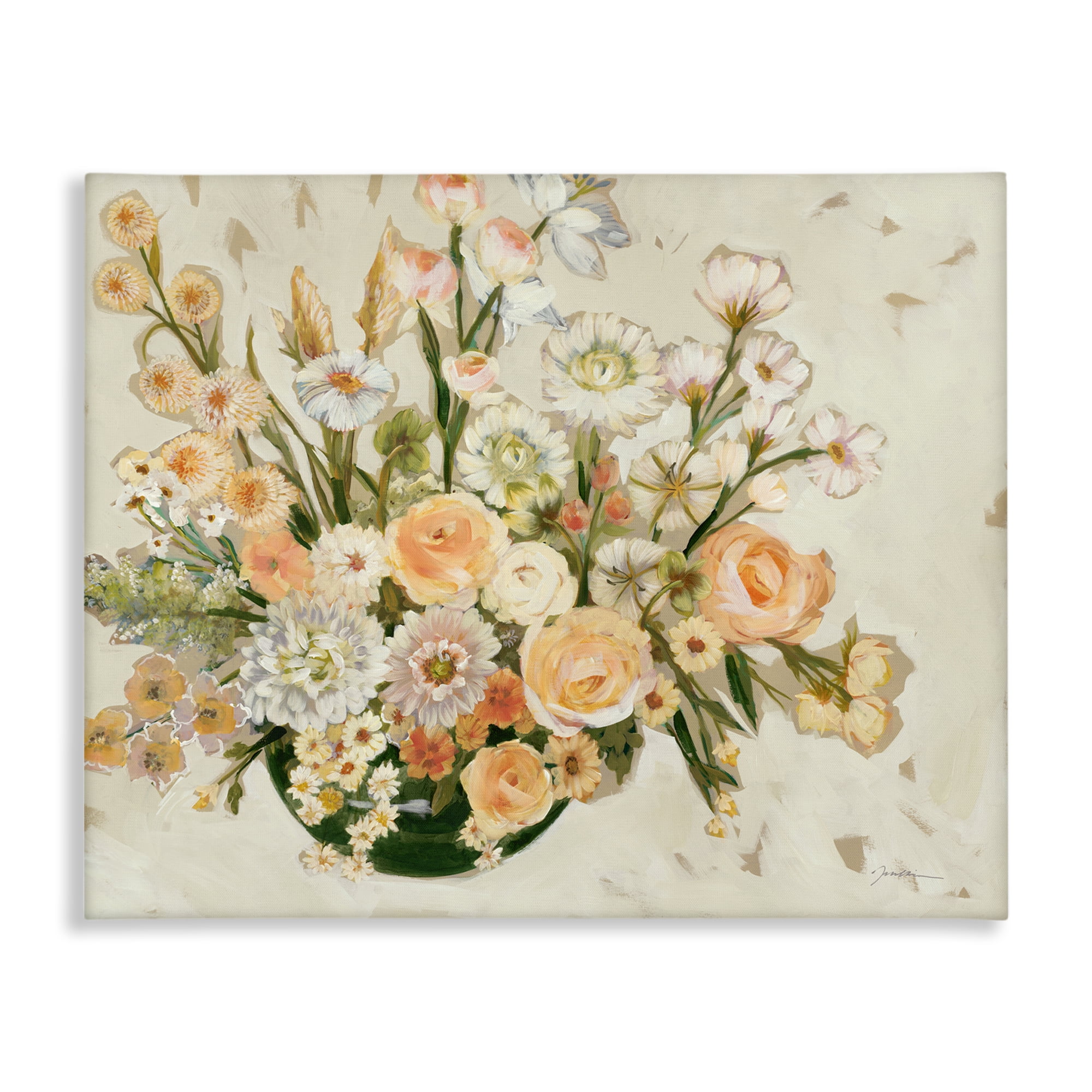 Stupell Industries Beige Shabby Chic Flowers Floral & Botanical Painting Wrapped Canvas Art Print Wall Art, 30 x 24