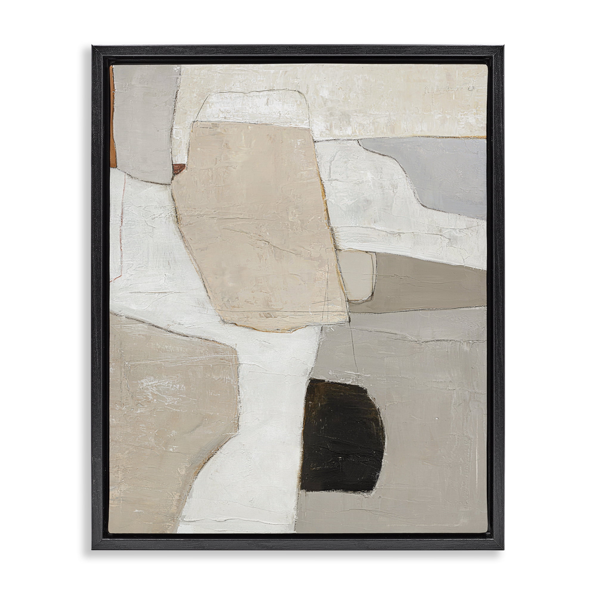 Stupell Industries Beige Shape Geometrics Abstract Painting Black Floater Framed Canvas Art Print Wall Art, 17 x 21