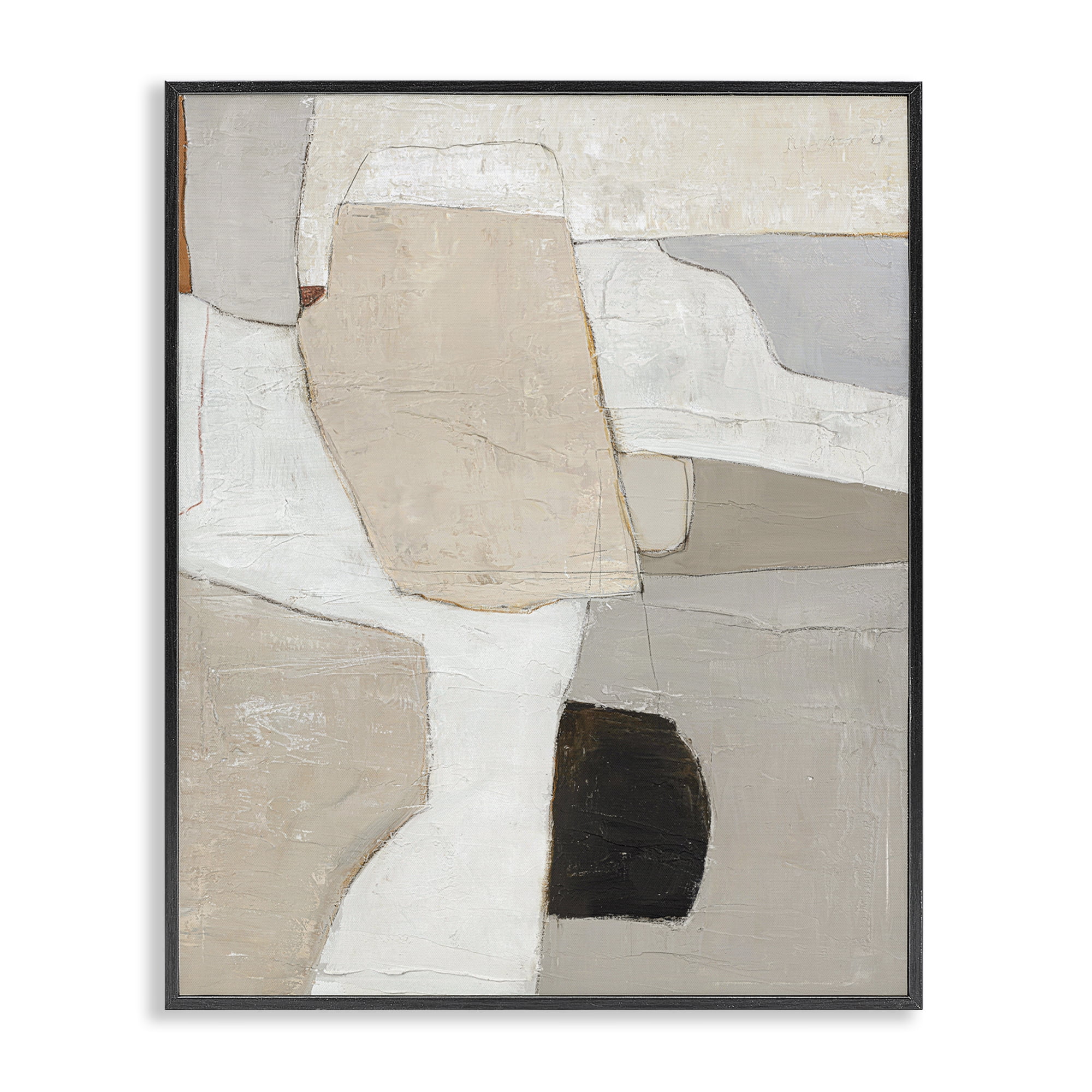 Stupell Industries Beige Shape Geometrics Abstract Painting Black Framed Art Print Wall Art, 16 x 20