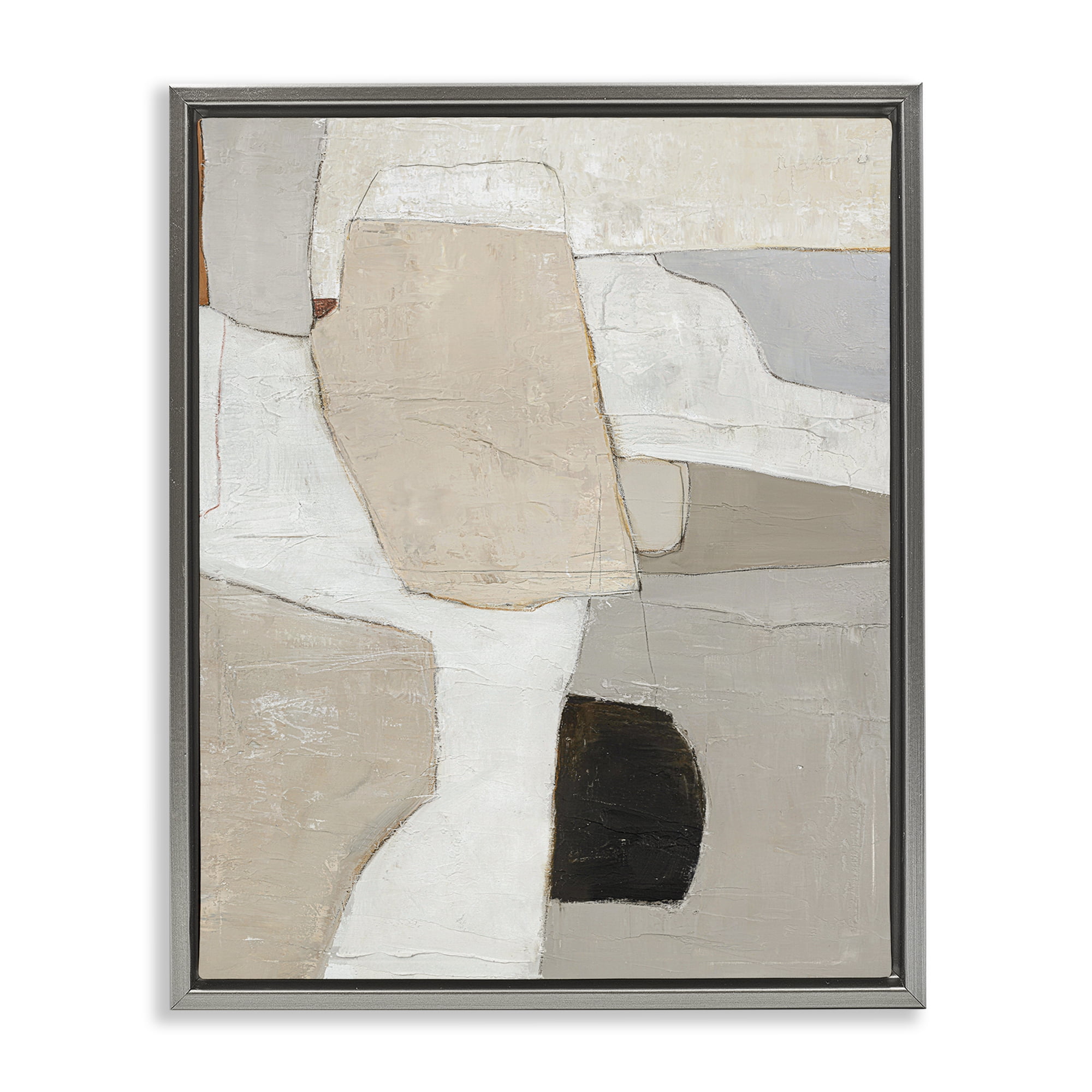 Stupell Industries Beige Shape Geometrics Abstract Painting Gray Floater Framed Canvas Art Print Wall Art, 25 x 31
