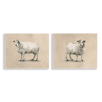 Stupell Industries Beige Sheep Portrait Animals Painting Unframed Art Print Wall Art, 14 x 11, Set of 2