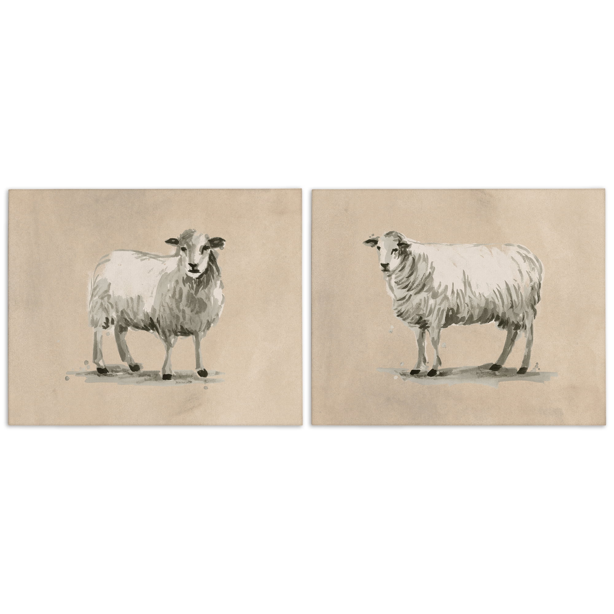 Stupell Industries Beige Sheep Portrait Animals Painting Wrapped Canvas Art Print Wall Art, 20 x 16, Set of 2
