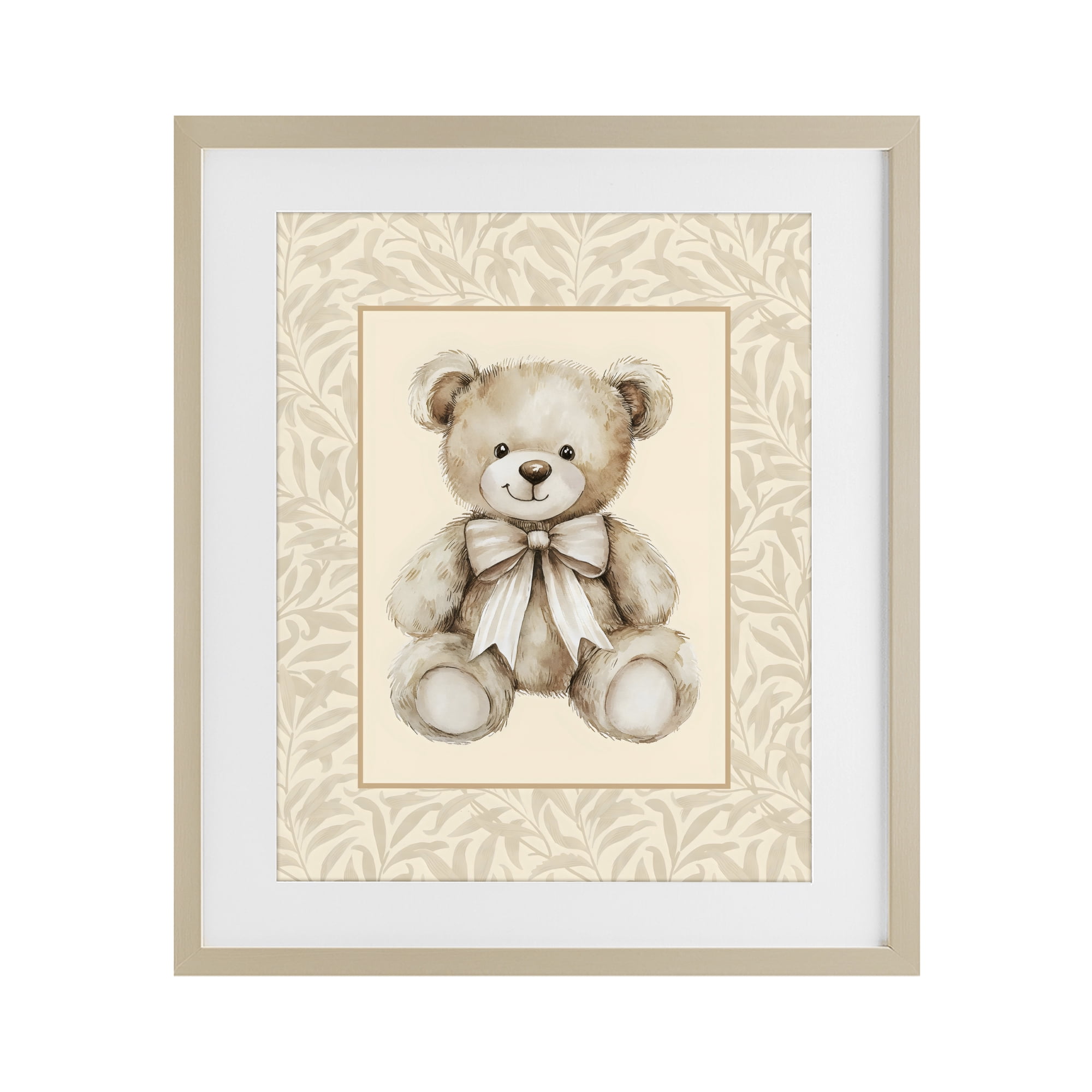 Stupell Industries Beige Teddy Bear and Border Birch Framed Print Under Glass, design by LSR Design Studio