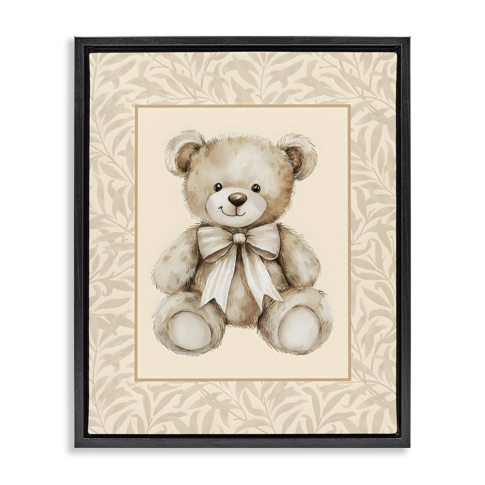 Stupell Industries Beige Teddy Bear and Border Black Framed Floater Canvas Wall Art, design by LSR Design Studio