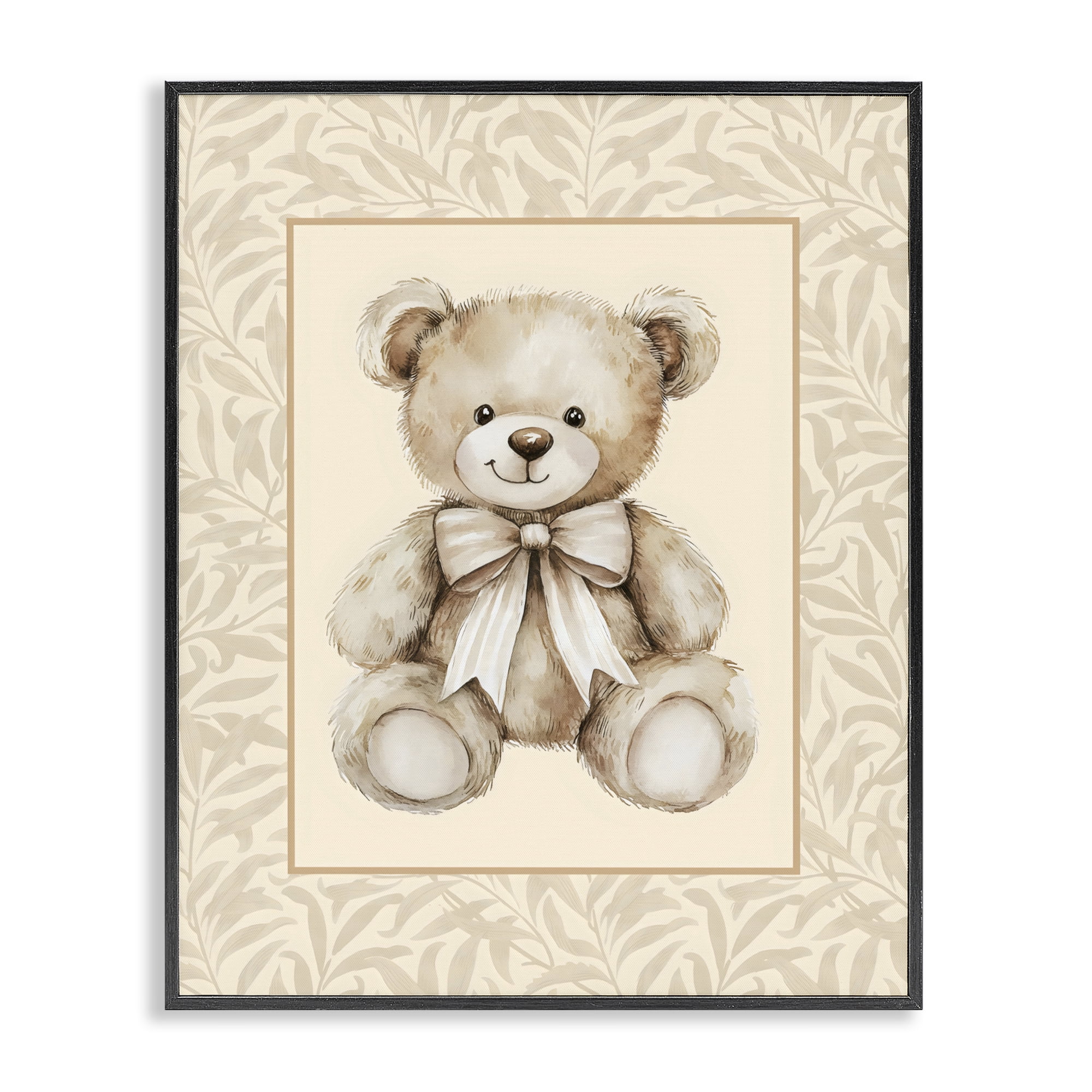 Stupell Industries Beige Teddy Bear and Border Black Framed Giclee Art, design by LSR Design Studio