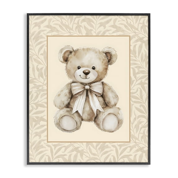 Stupell Industries Farmhouse Beige Teddy Bear and Border Black Framed Giclee Art, 11 x 14, by LSR Design Studio